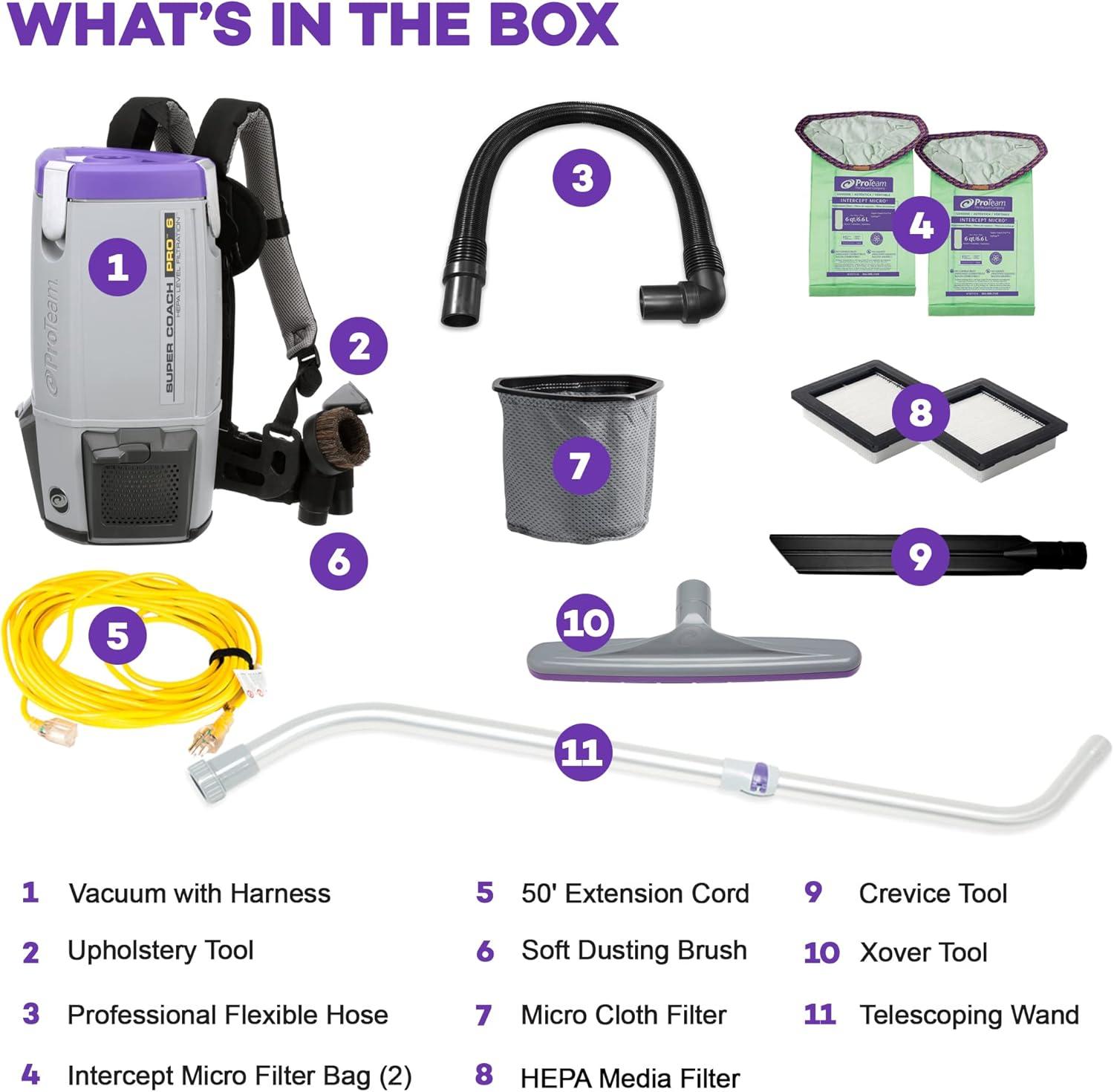 ProTeam Super Coach Pro 6 Backpack Vacuum Gray/Purple (107310)