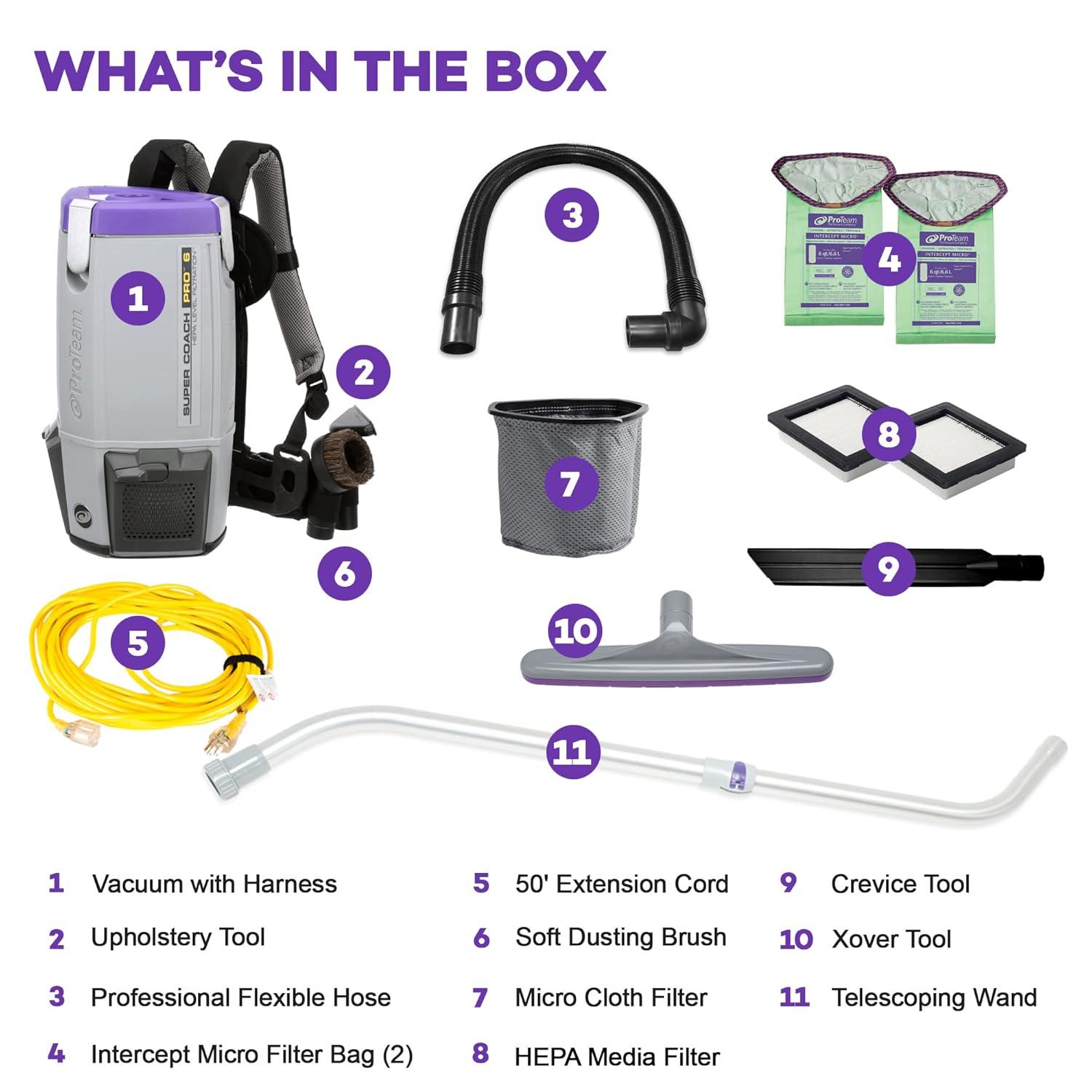 ProTeam Super Coach Pro 6 Backpack Vacuum Gray/Purple (107310)