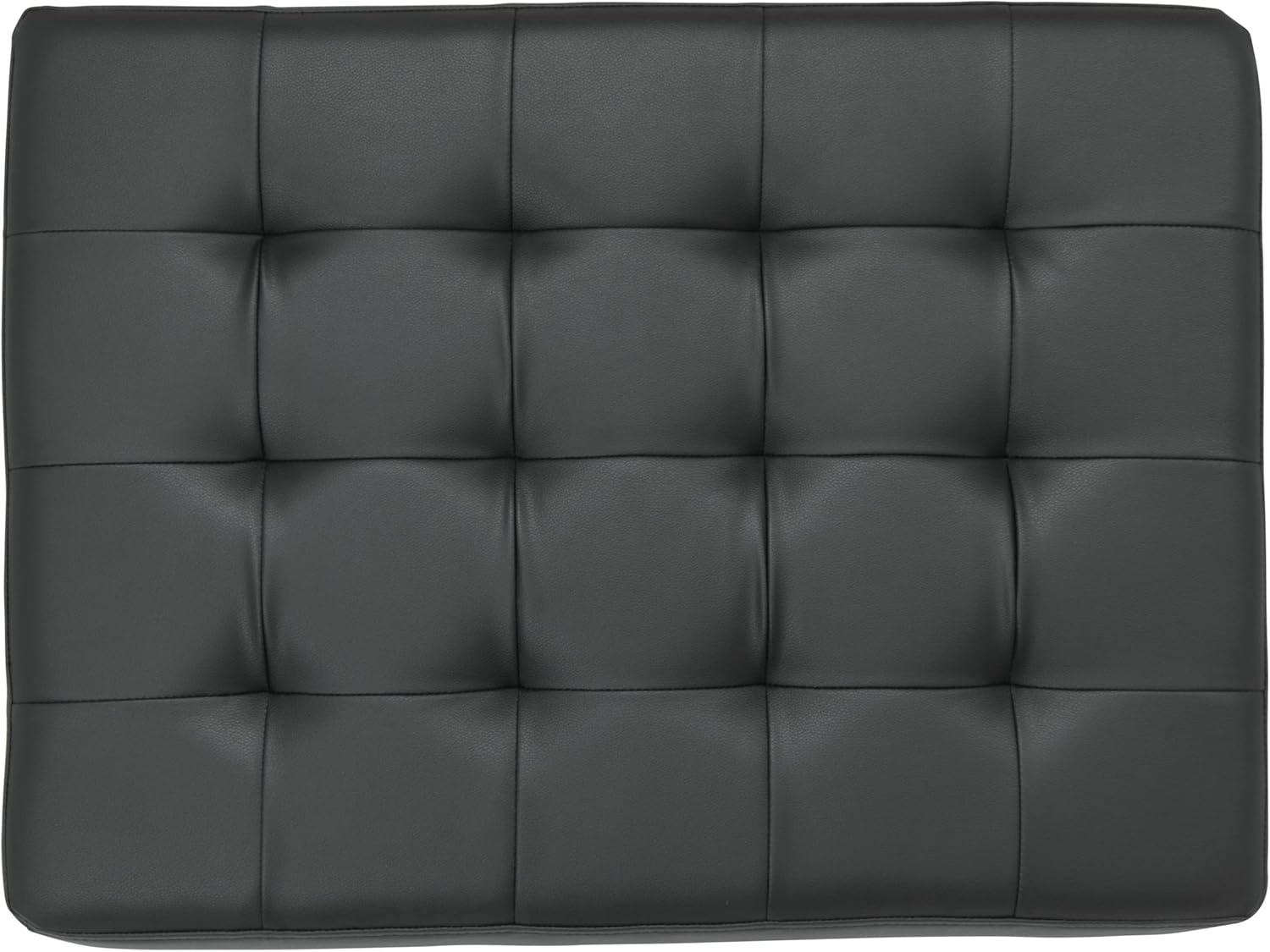 studio designs Newel Modern Square Ottoman Blended Leather and Chrome Metal Frame Chrome/Black: 18" High, Rectangular, Steel Base