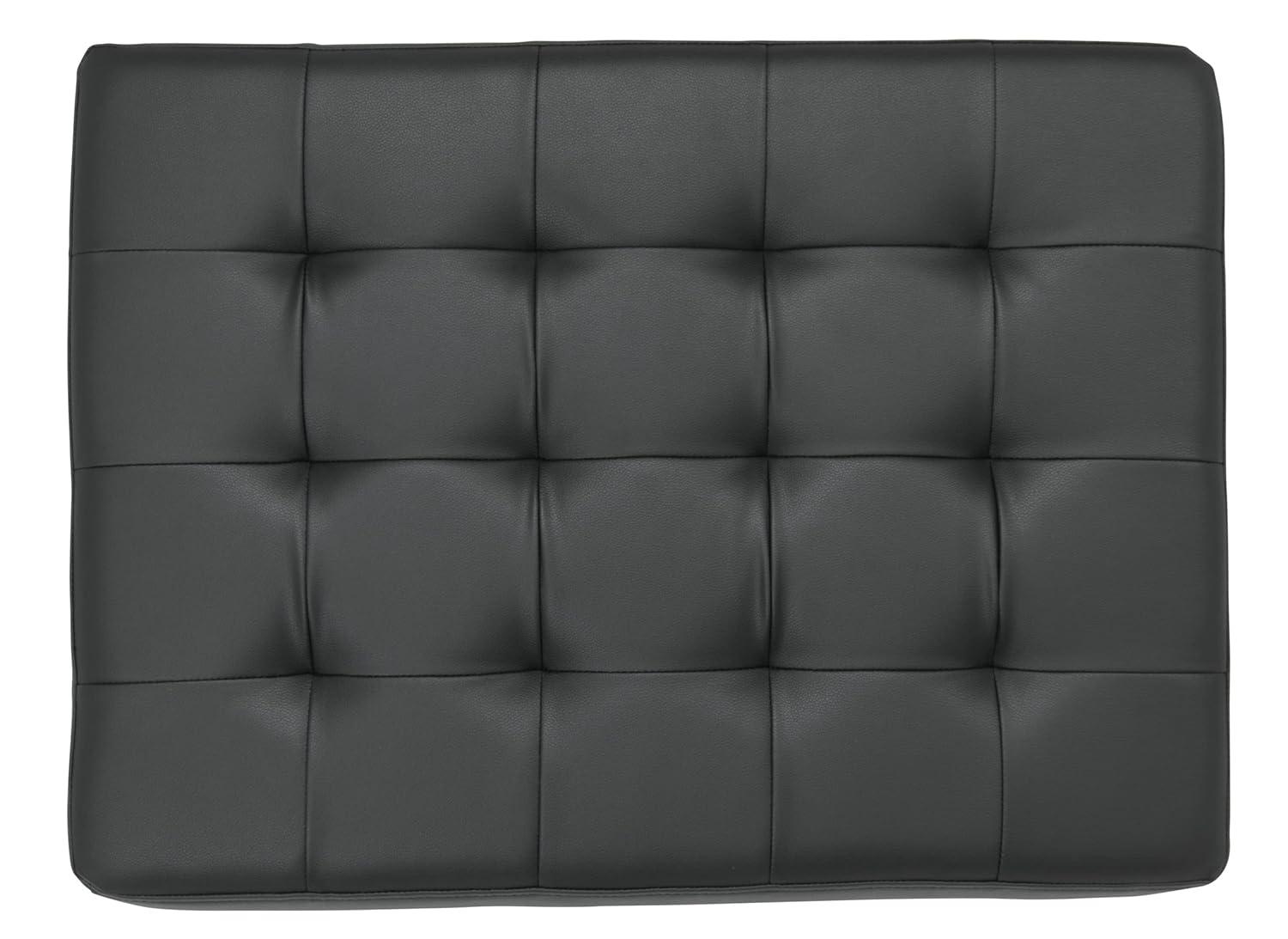 studio designs Newel Modern Square Ottoman Blended Leather and Chrome Metal Frame Chrome/Black: 18" High, Rectangular, Steel Base