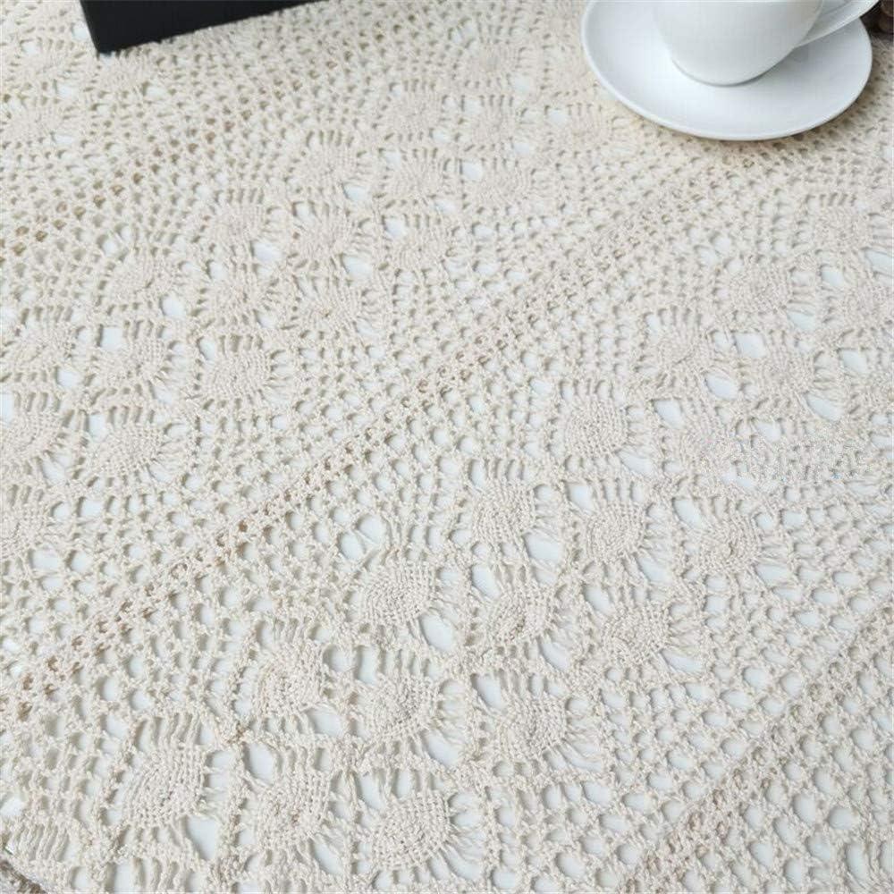XiaoBanDeng Lace Doilies Crochet Tablecloths Vintage Square Beige Cotton Tablecloths Table Cover Table Topper Wedding Home Party Kitchen Table Decoration (35x35 Inch)