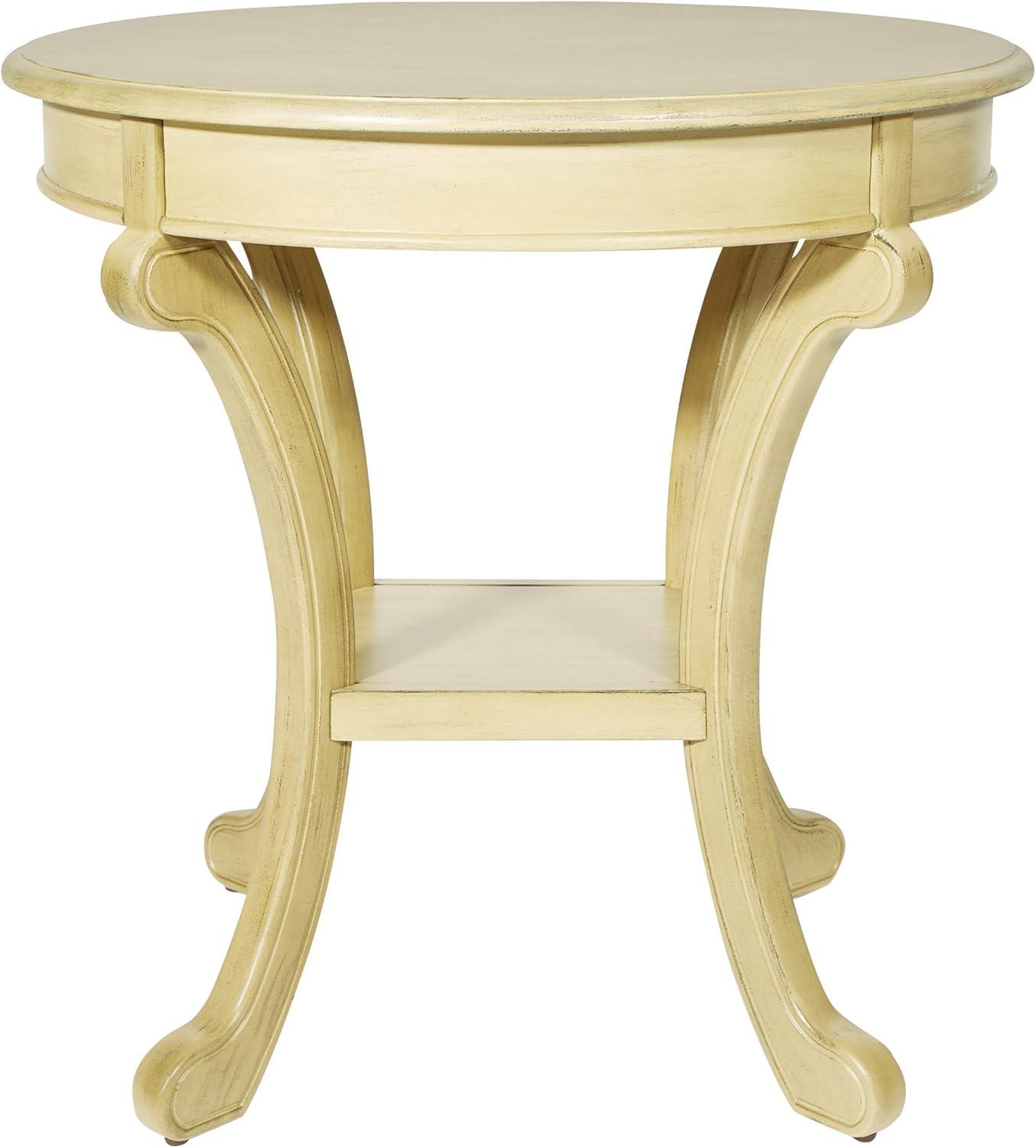 Vermont Antique Beige 28" Round Hand-Painted Wood Accent Table