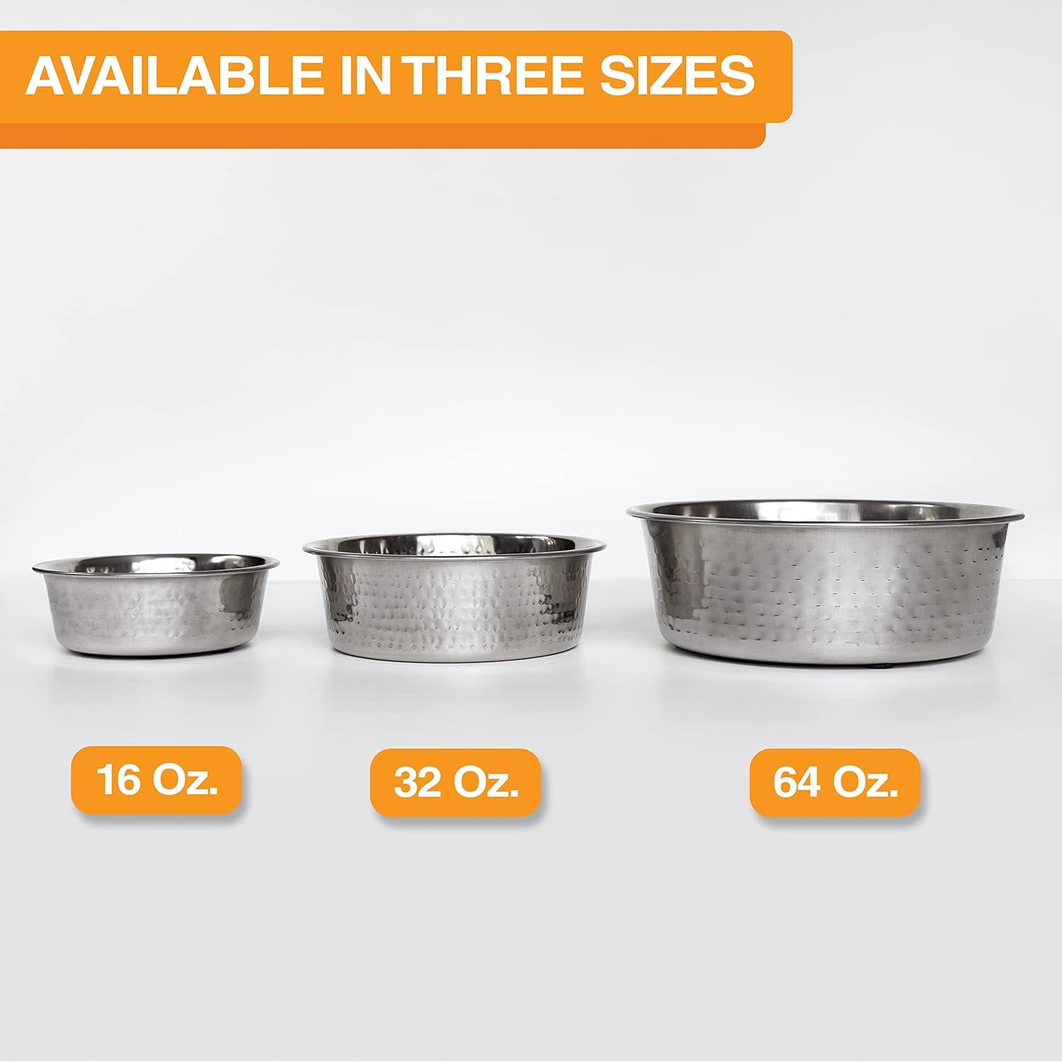 Hammered Stainless Steel Non-Skid Pet Bowl, 32 oz