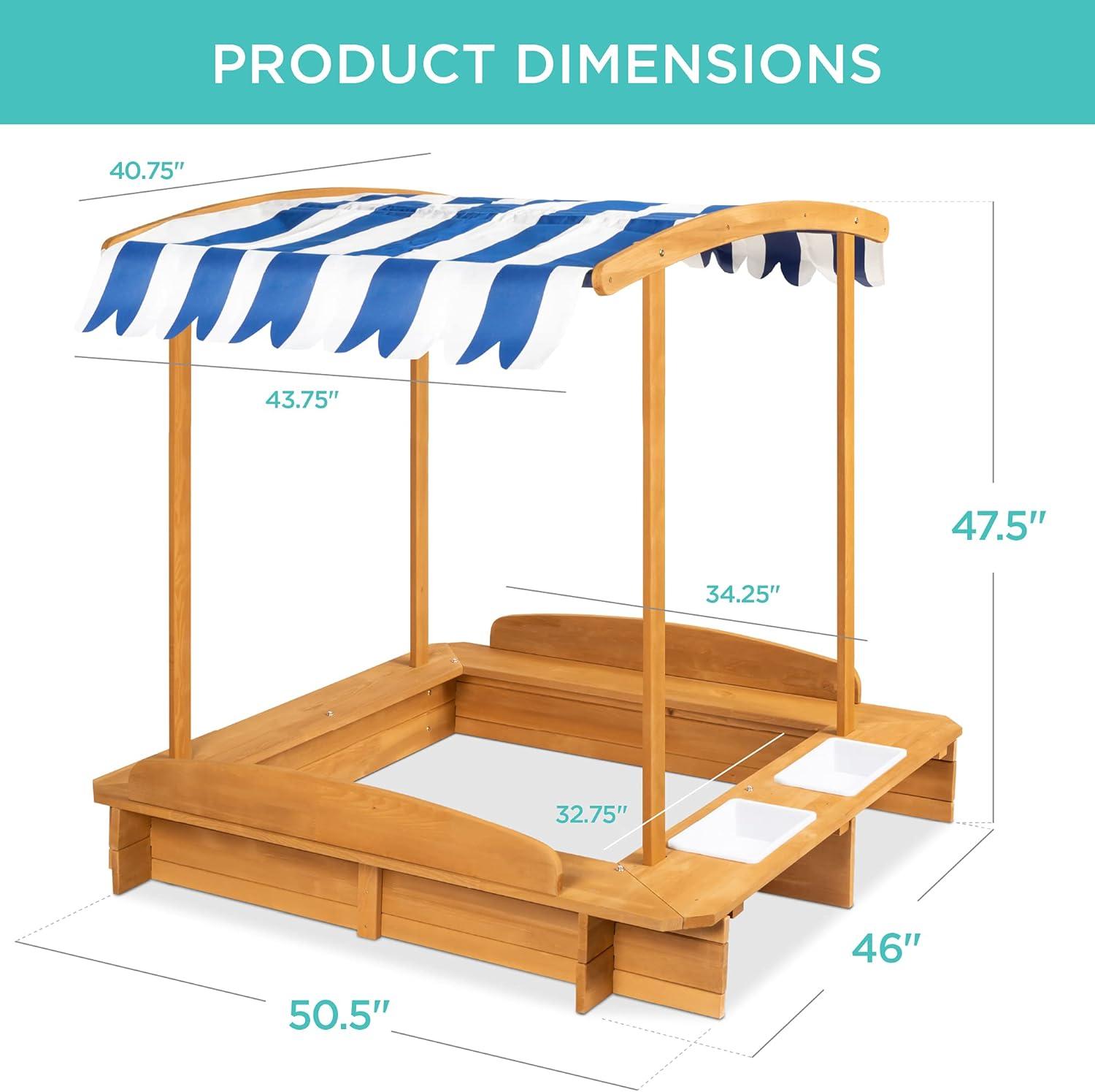 Natural Fir Wood Kids Sandbox with UV-Resistant Canopy and Benches