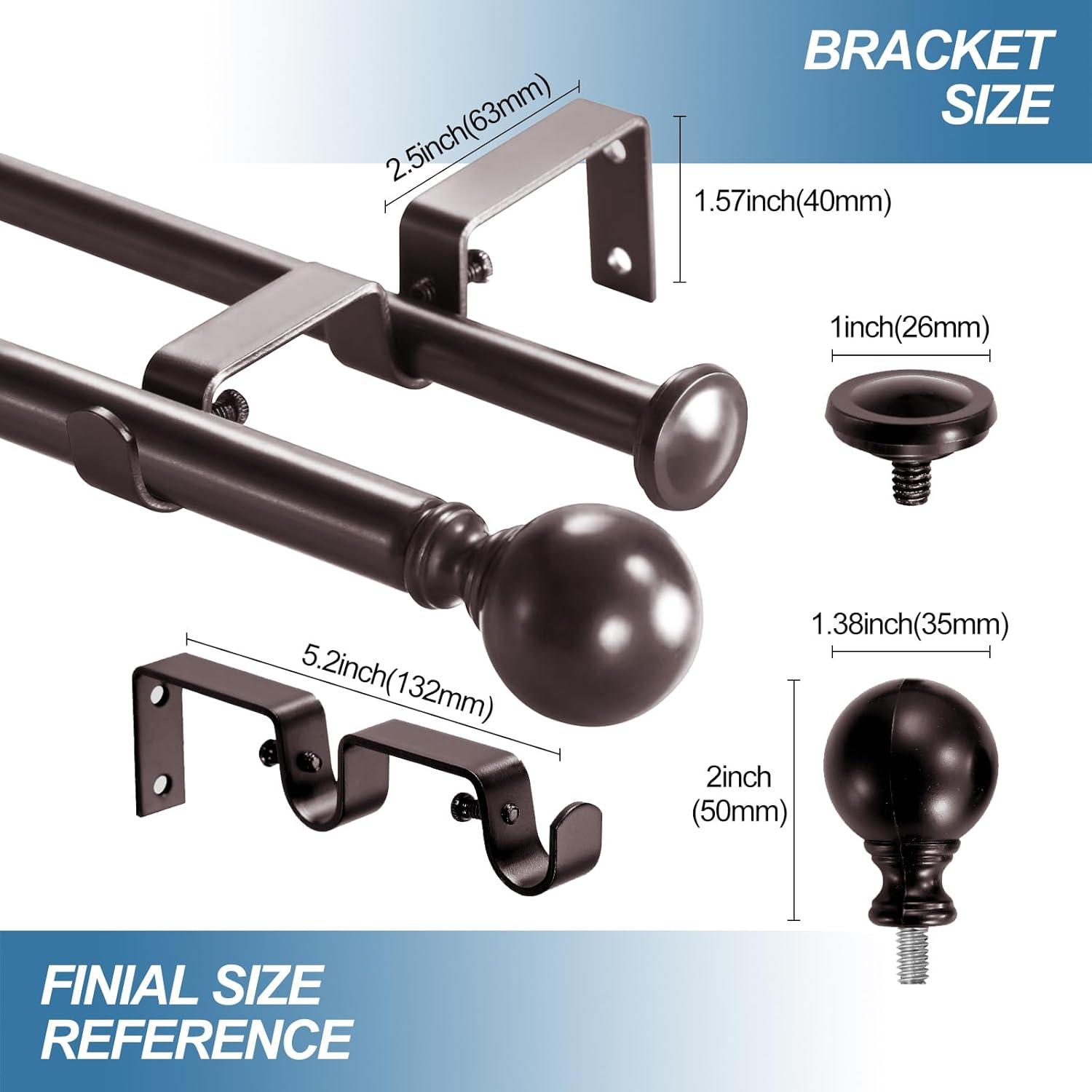 Oil-Rubbed Bronze Adjustable Double Curtain Rod Set, 28-48 inch