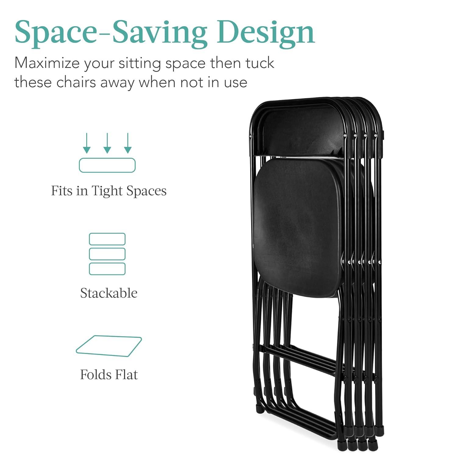 Best Choice Products Set of 4 Folding Stacking Plastic Chairs w/ Non-Slip Feet, 350lb Capacity - Black