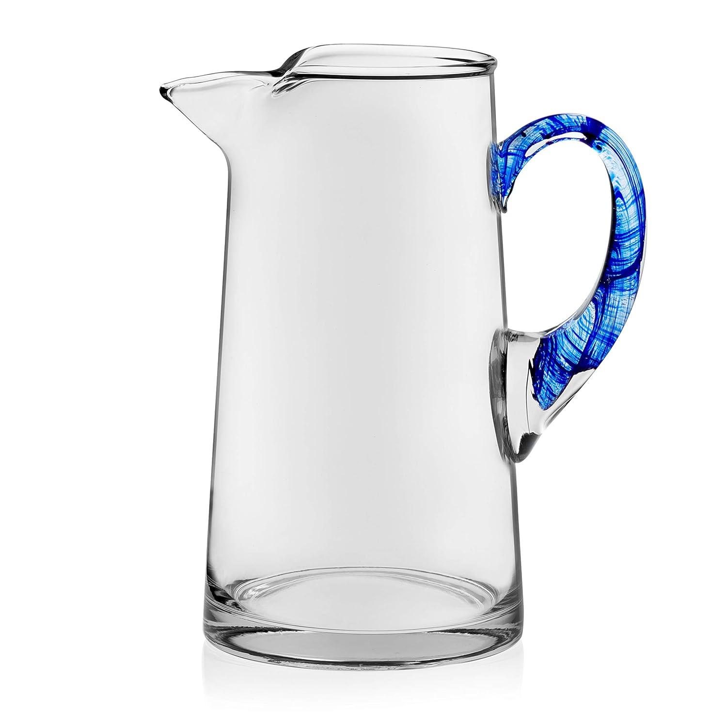 Libbey Cabos Blue-Handled Glass Pitcher, 90-ounce