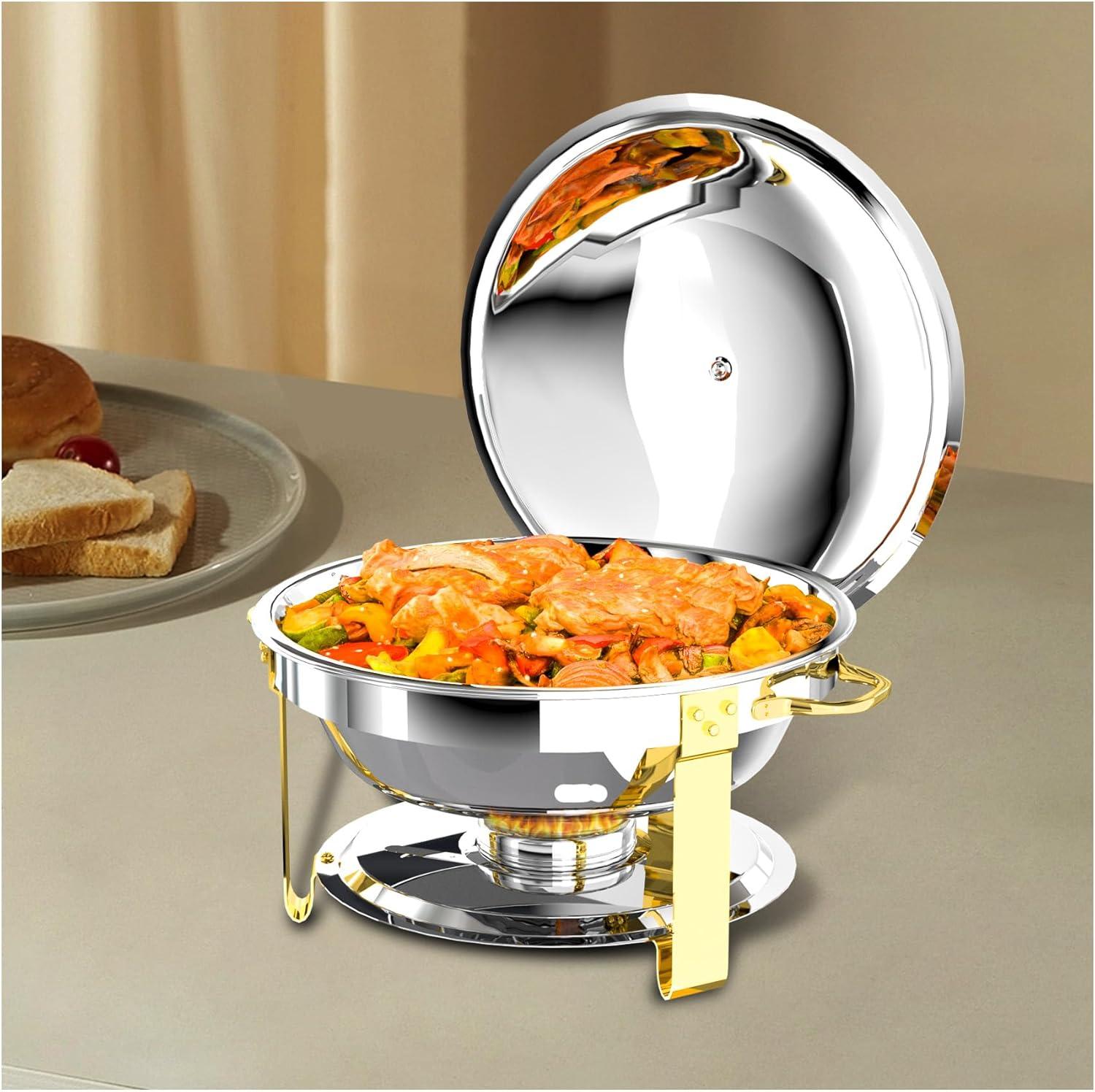 Ktaxon 4 Pack Chafing Dish for Buffet with Lid Holder, 5 Quart Stainless Steel Buffet Set, Round Chafers and Warmers Sets for Party, Catering, Wedding, Banquet, Graduation