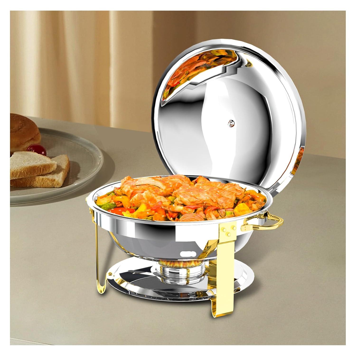 Ktaxon 4 Pack Chafing Dish for Buffet with Lid Holder, 5 Quart Stainless Steel Buffet Set, Round Chafers and Warmers Sets for Party, Catering, Wedding, Banquet, Graduation