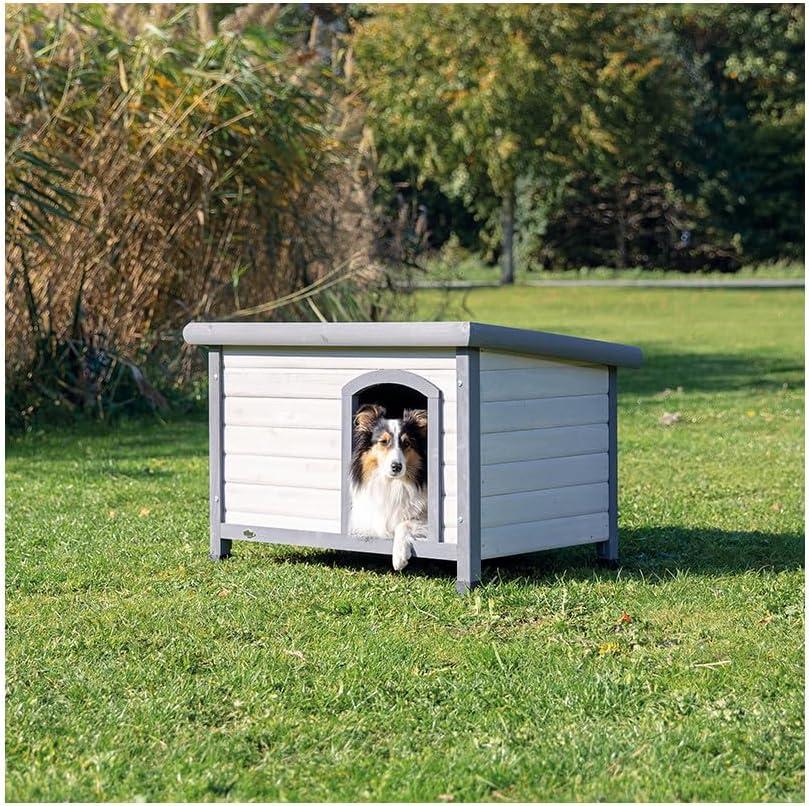 TRIXIE natura Classic Dog House, Flat Hinged Roof, Adjustable Legs, Gray Small