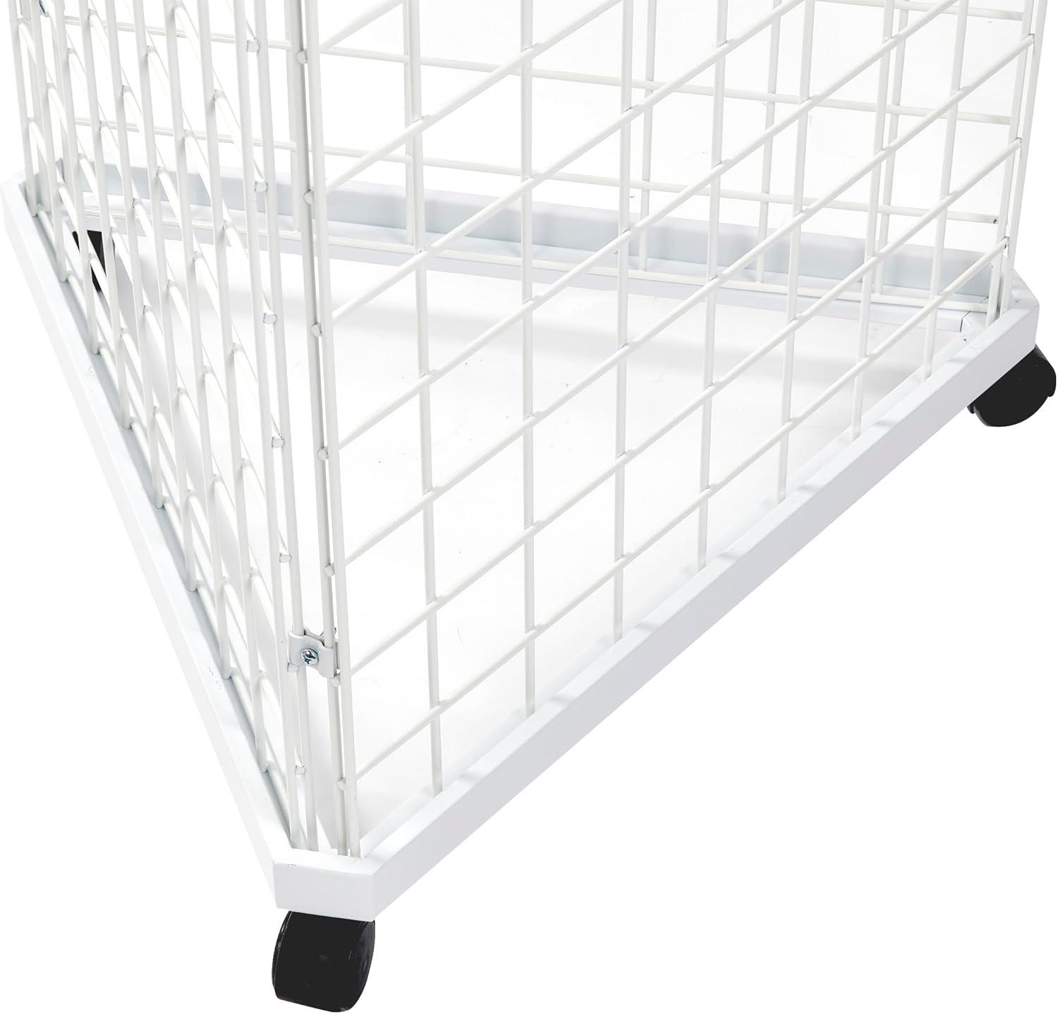 White Triangle Wire Grid Tower with Base and Casters - Grid Wall Retail Display Stand - Moveable and Space-Saving Wire Display Rack for Vendors - Ideal for Boutique  Thrift  Craft and Art Shows