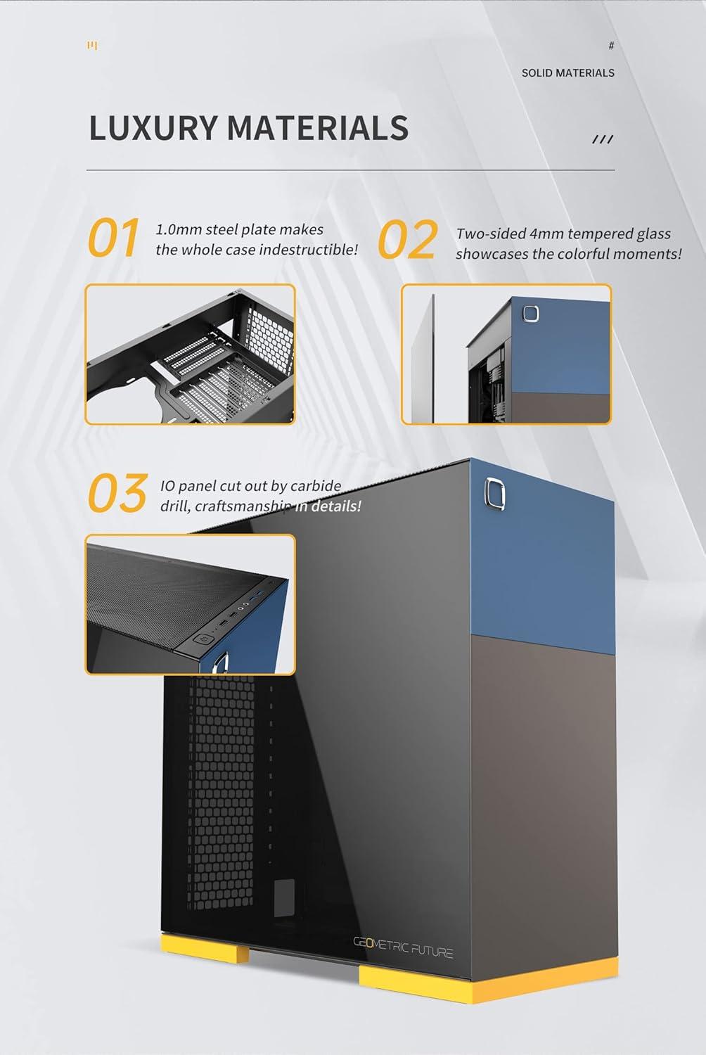 M8 Celluloid Mid Tower E-ATX/ATX Gaming Case, 4mm Glass/1.0 mm Steel, Vertical Air Tunnel Design, Support Type C, 420/360 Radiator, Vertical GPU Mount, GEO-M8-CEL (PC Case ONLY)