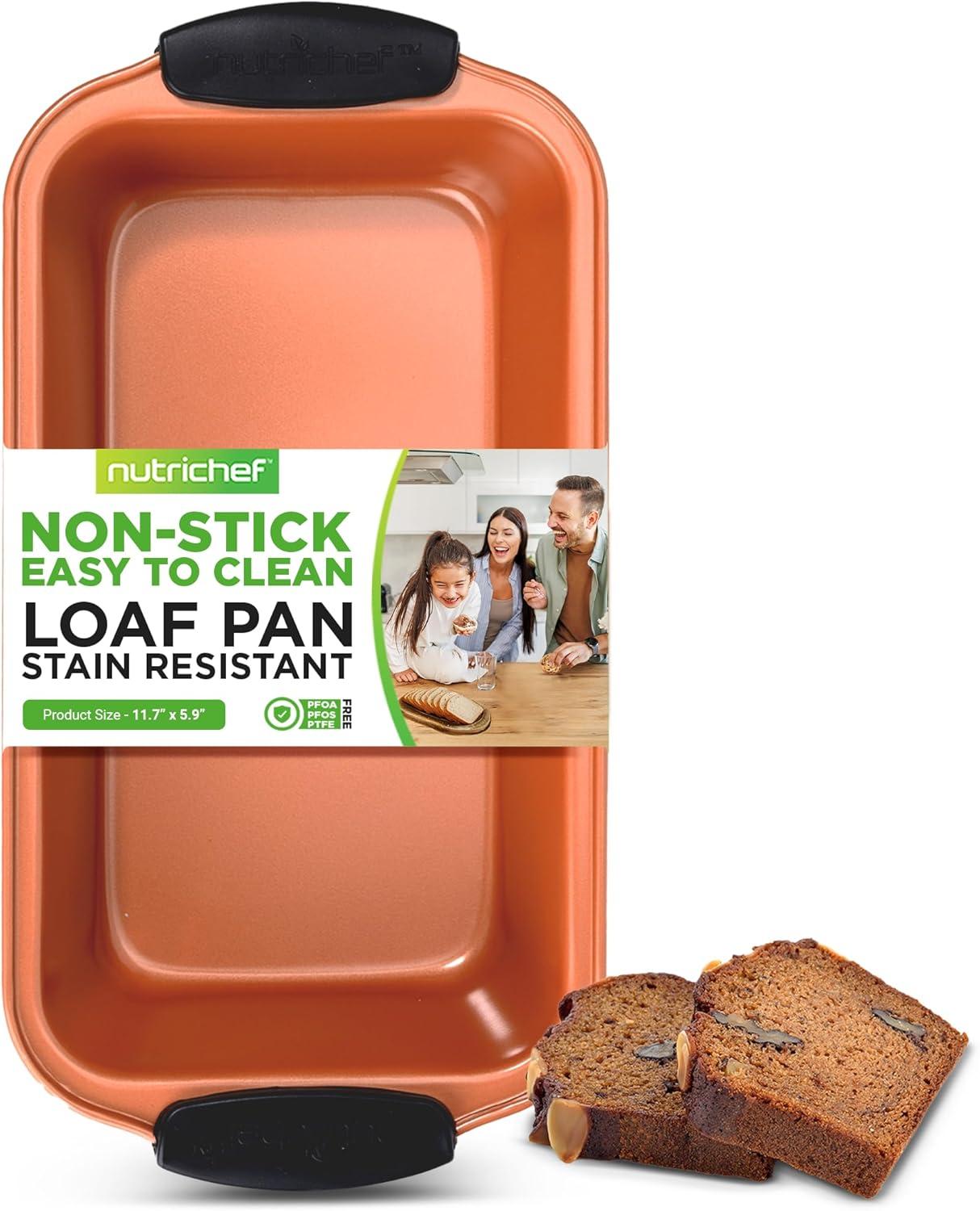 Copper Non-Stick Carbon Steel Loaf Pan with Blue Handles