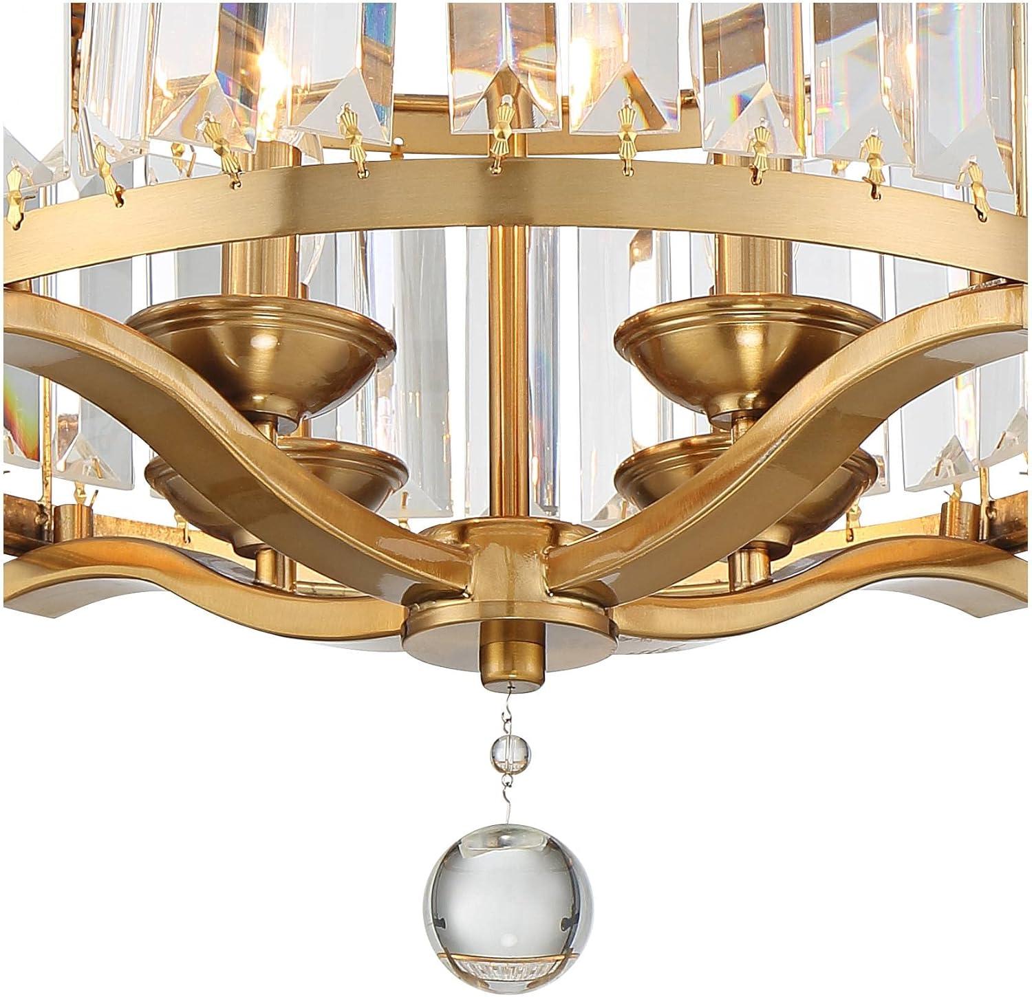 Vienna Full Spectrum Prava Modern Ceiling Light Semi Flush Mount Fixture 16 1/2" Wide Warm Brass 4-Light Crystal Drum for Bedroom Kitchen Living Room