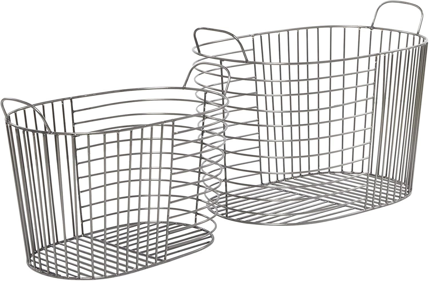 CosmoLiving by Cosmopolitan Metal Round Storage Basket with Handles, Set of 2 21", 17"W, Dark Gray