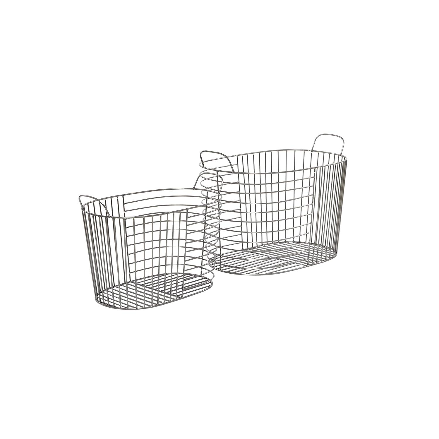CosmoLiving by Cosmopolitan Metal Round Storage Basket with Handles, Set of 2 21", 17"W, Dark Gray