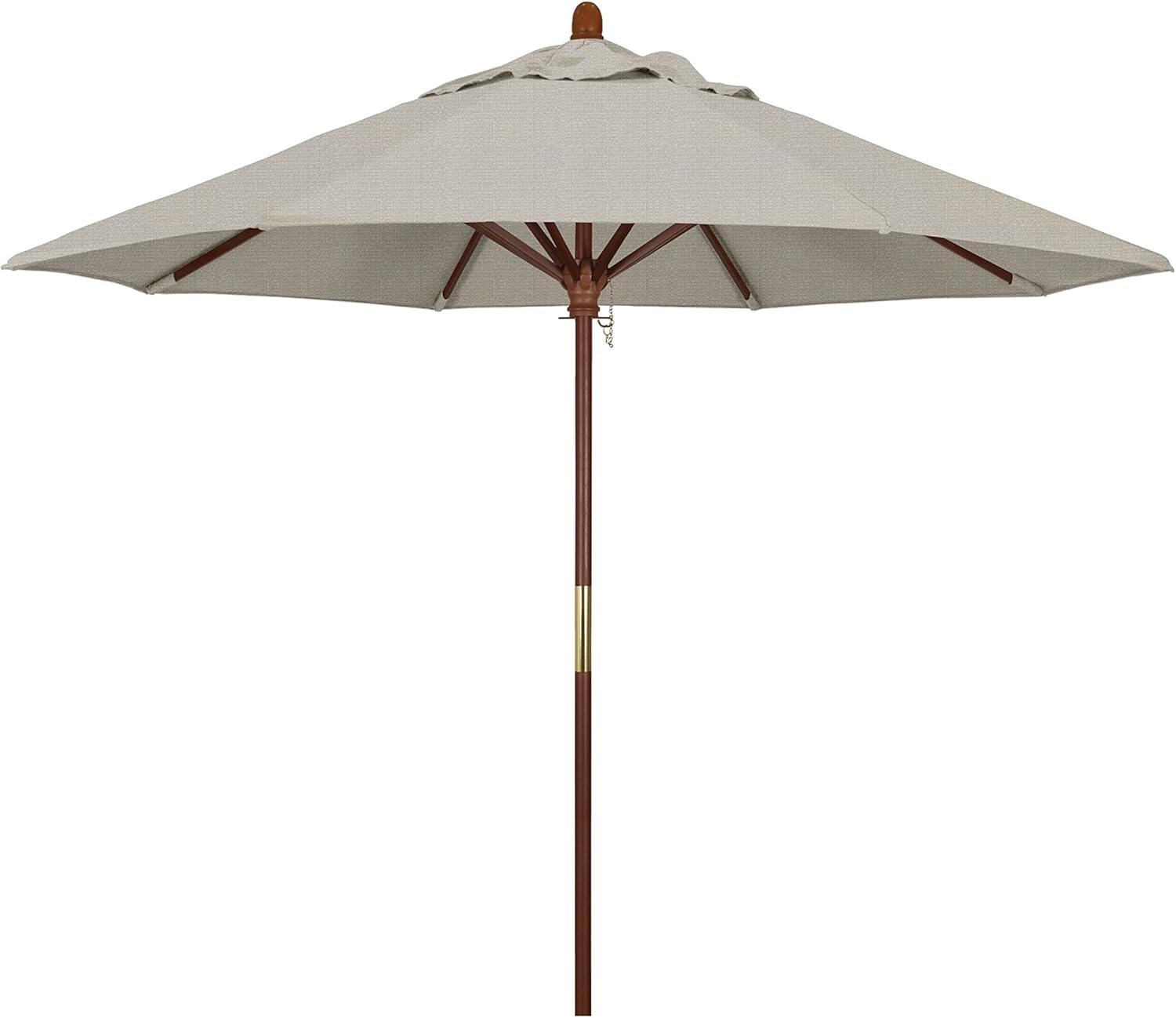 California Umbrella 9' Round Hardwood Frame Market Umbrella, Stainless Steel Hardware, Push Open, Woven Granite Olefin