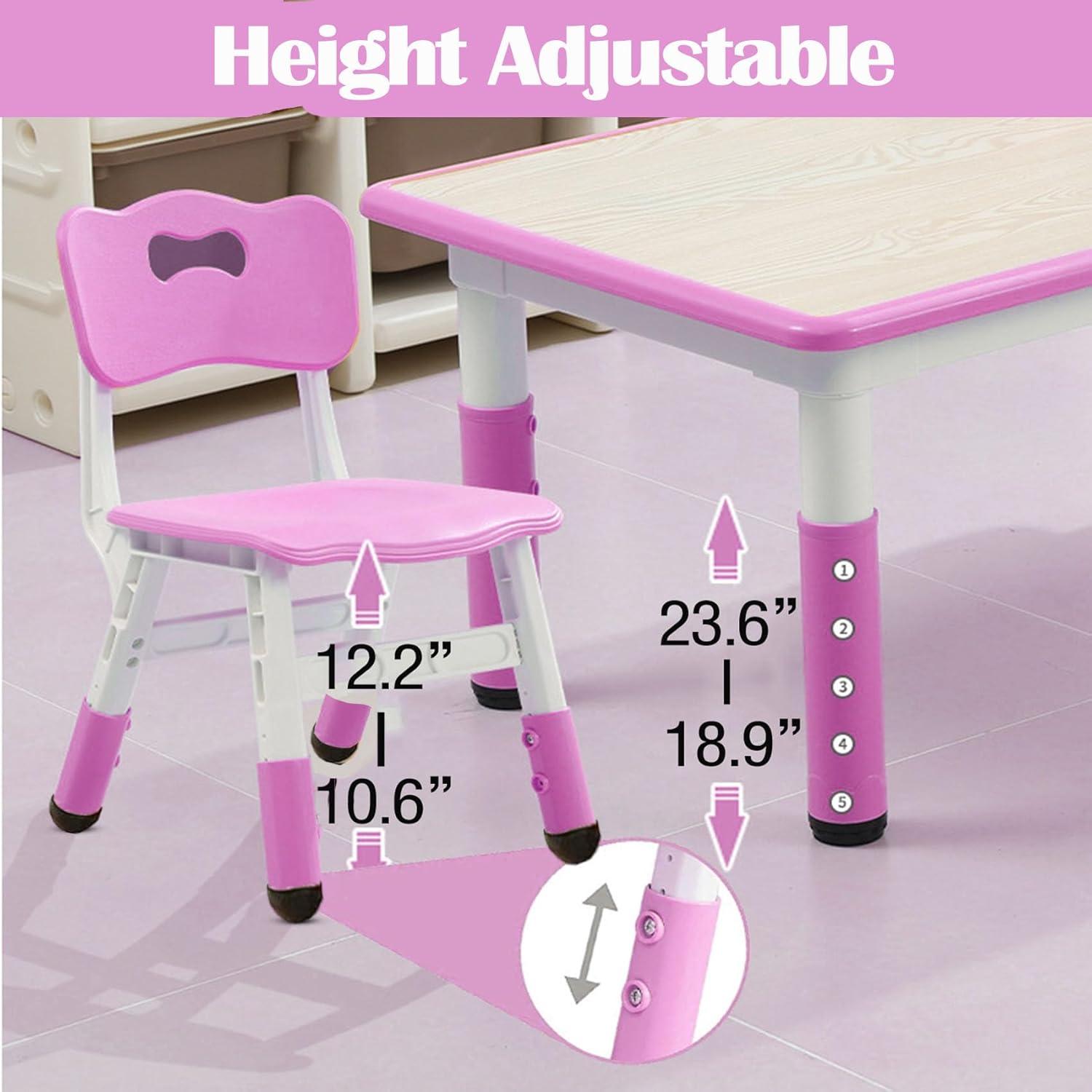 Kids Table and Chairs Set, Height Adjustable Desk With 6 Seats for Ages 2-10,Arts & Crafts Table,Graffiti Desktop, Non-Slip Legs, Max 300lbs, Children Multi-Activity Table for Classrooms,Daycares,Home