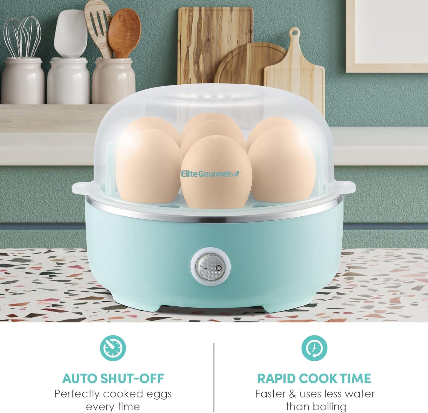 Elite Gourmet EGC115M Easy Egg Cooker Electric 7-Egg Capacity, Soft, Medium, Hard-Boiled Egg Cooker with Auto Shut-Off, Measuring Cup Included, BPA Free, Retro Mint