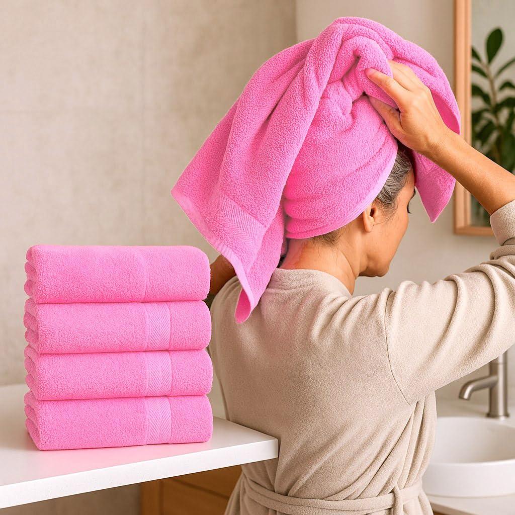 Oversized Pink Organic Cotton Bath Towel Set - 4 Pack