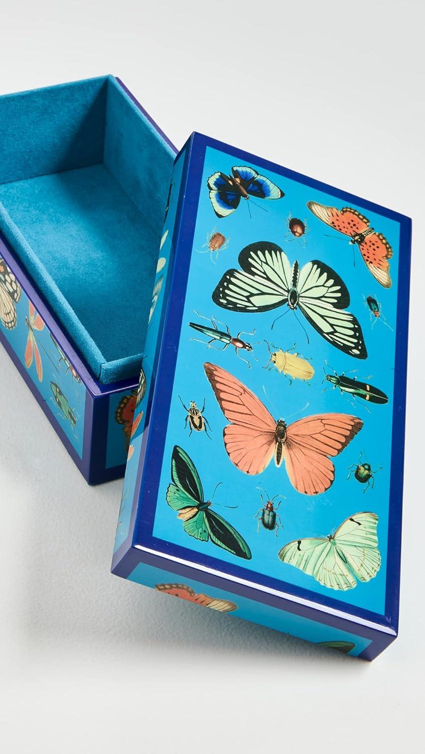 Small Peacock Blue Lacquer Botanist Box with Velvet Interior