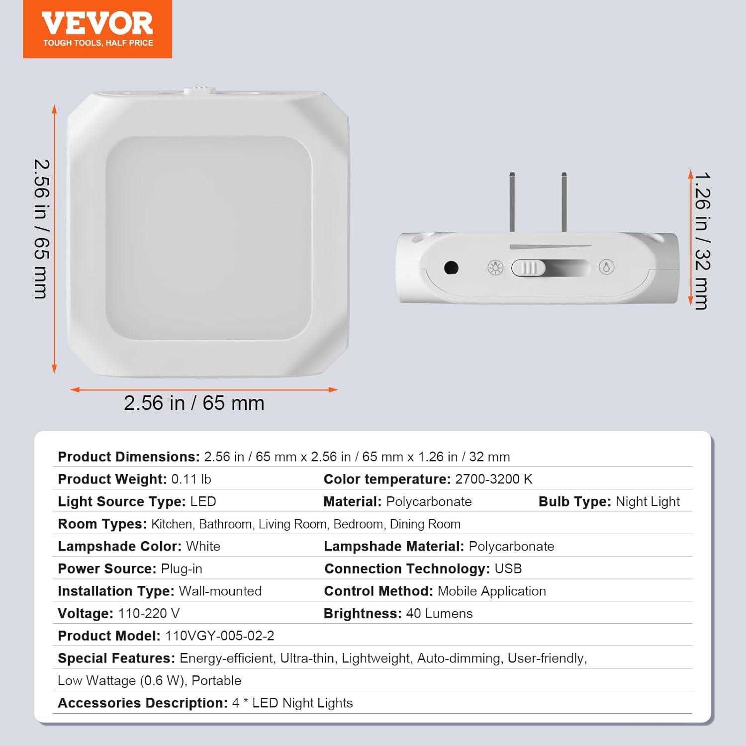 VEVOR LED Night Light, 2 Pack Plug in LED Night Light