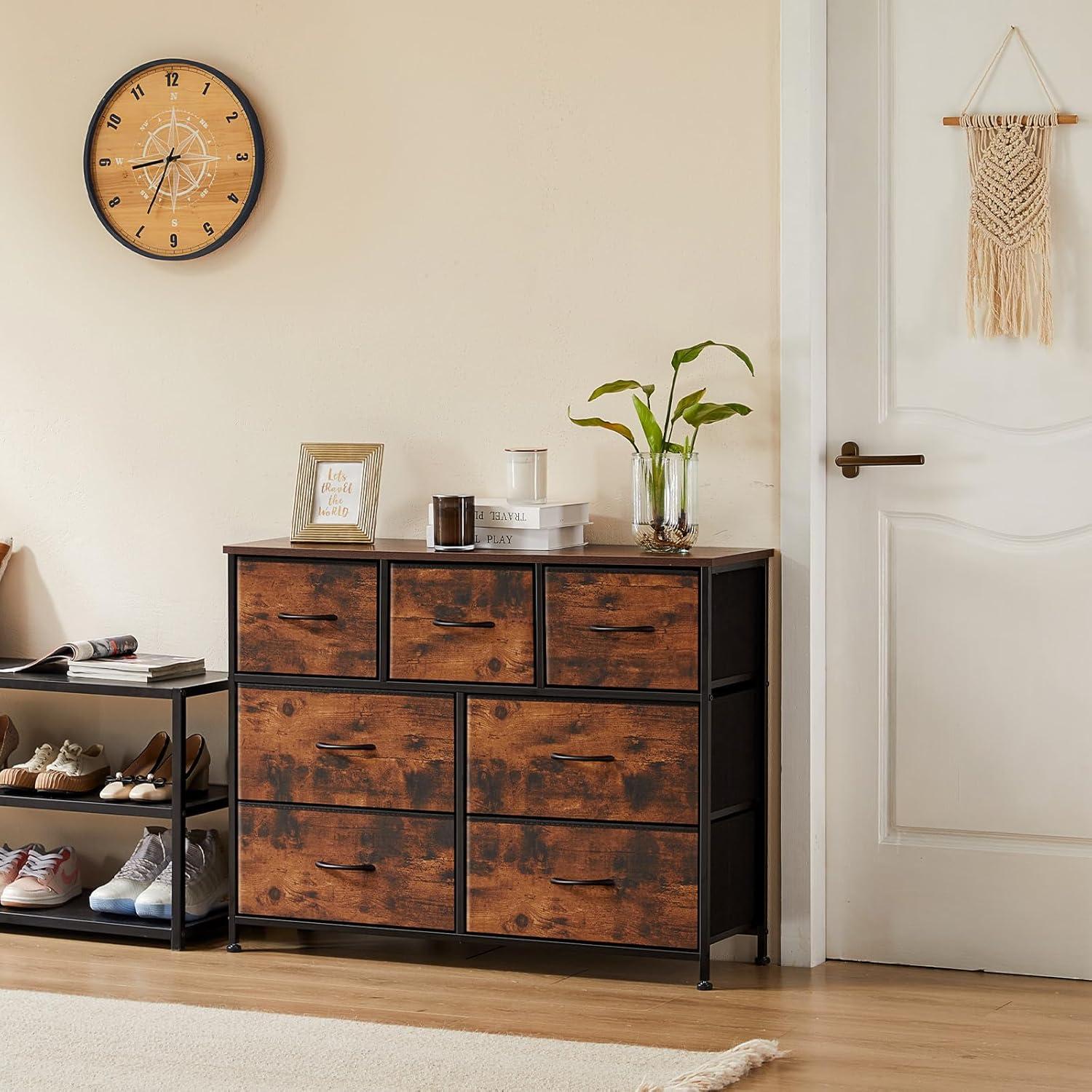 Rustic Brown 7-Drawer Fabric and Metal Storage Dresser