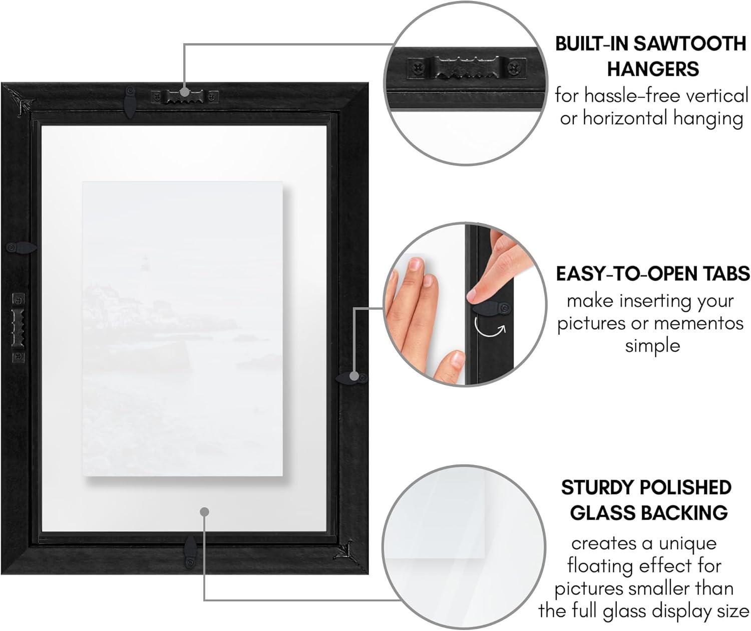 Americanflat Black Floating Picture Frame | Displays Any Size Photo up to 8.5 x 11 Inches. Lead Free Glass. Hanging Hardware Included!