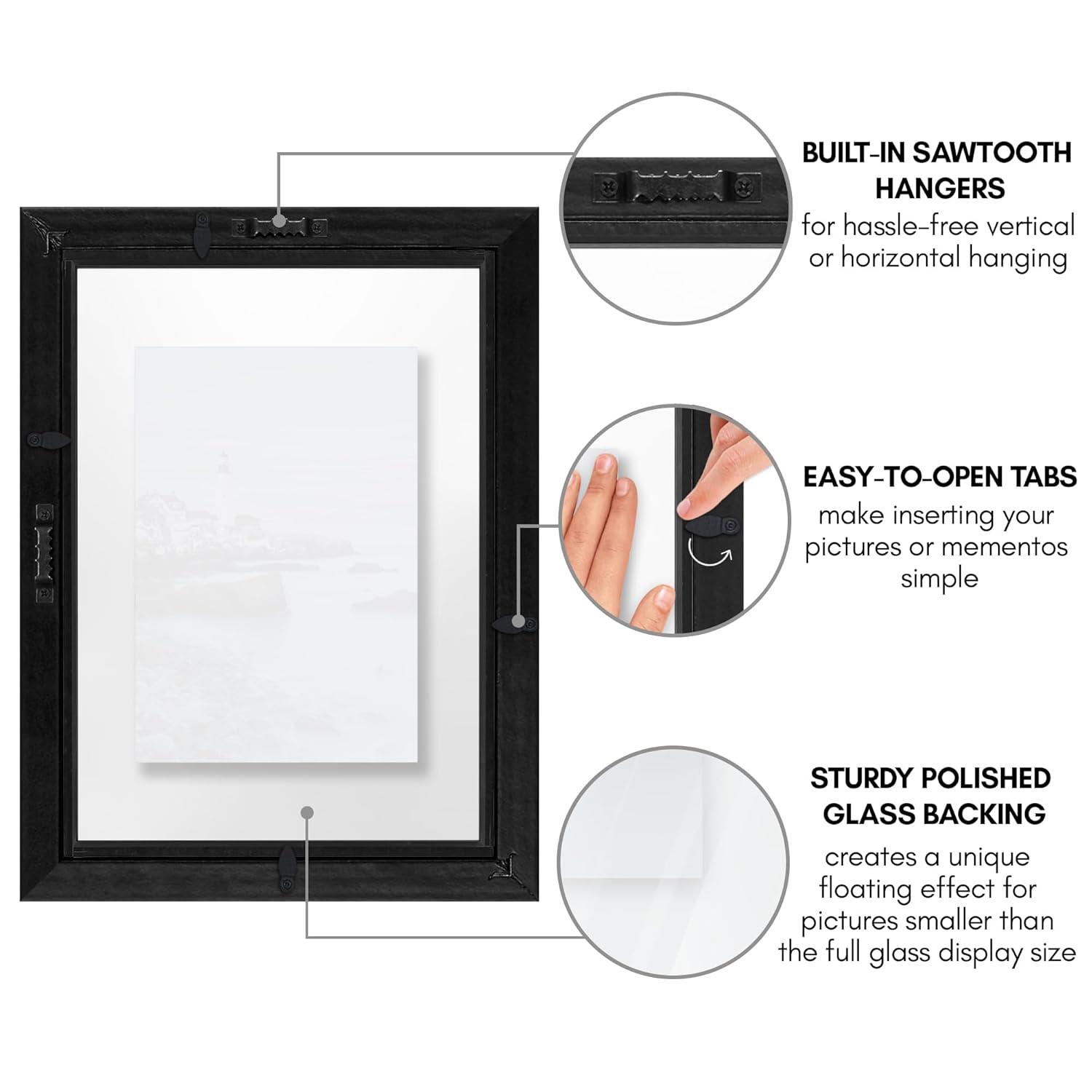 Americanflat Black Floating Picture Frame | Displays Any Size Photo up to 8.5 x 11 Inches. Lead Free Glass. Hanging Hardware Included!