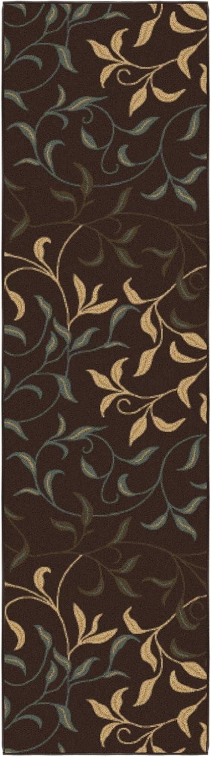 Ottohome Non-Slip Leaves Area Rug For Living Room, Hallway Runner, Entryway Rug, Brown