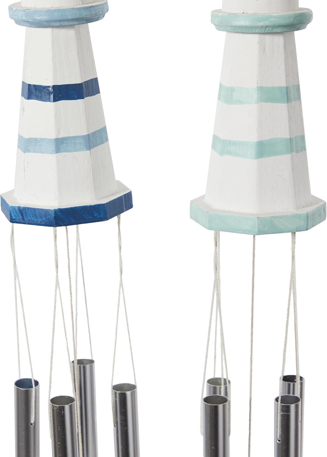 DecMode 30" White Wood Light House Windchime (2 Count)