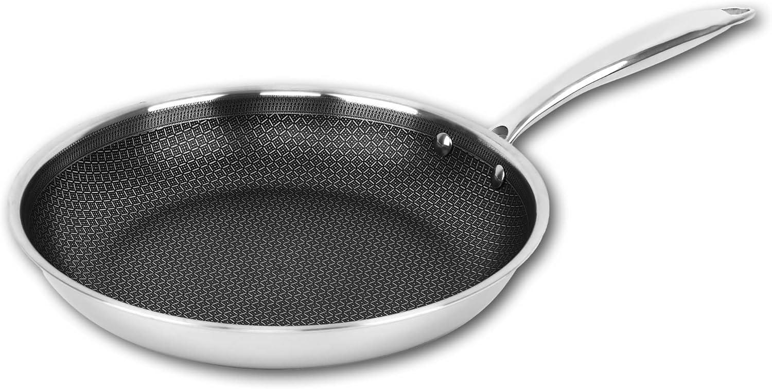 Brentwood 3-Ply Hybrid Non-Stick Stainless Steel Induction-Ready Frying Pan (11 In.) in Silver