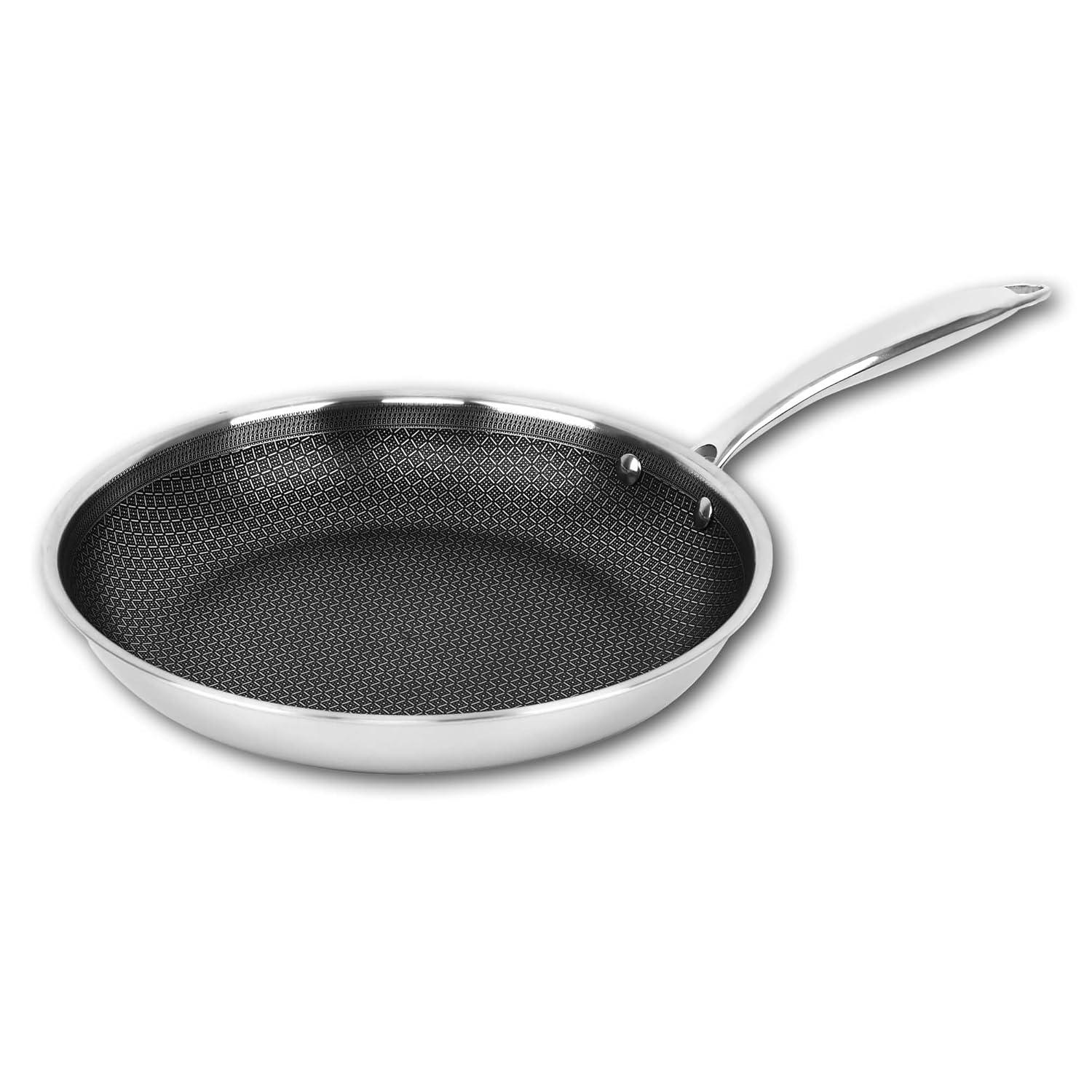 Brentwood 3-Ply Hybrid Non-Stick Stainless Steel Induction-Ready Frying Pan (11 In.) in Silver