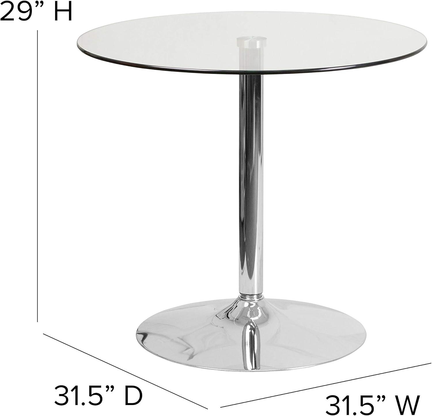 Flash Furniture Hills 31.5'' Round Tempered Glass Dining Table with 29''H Chrome Base, Clear/Silver
