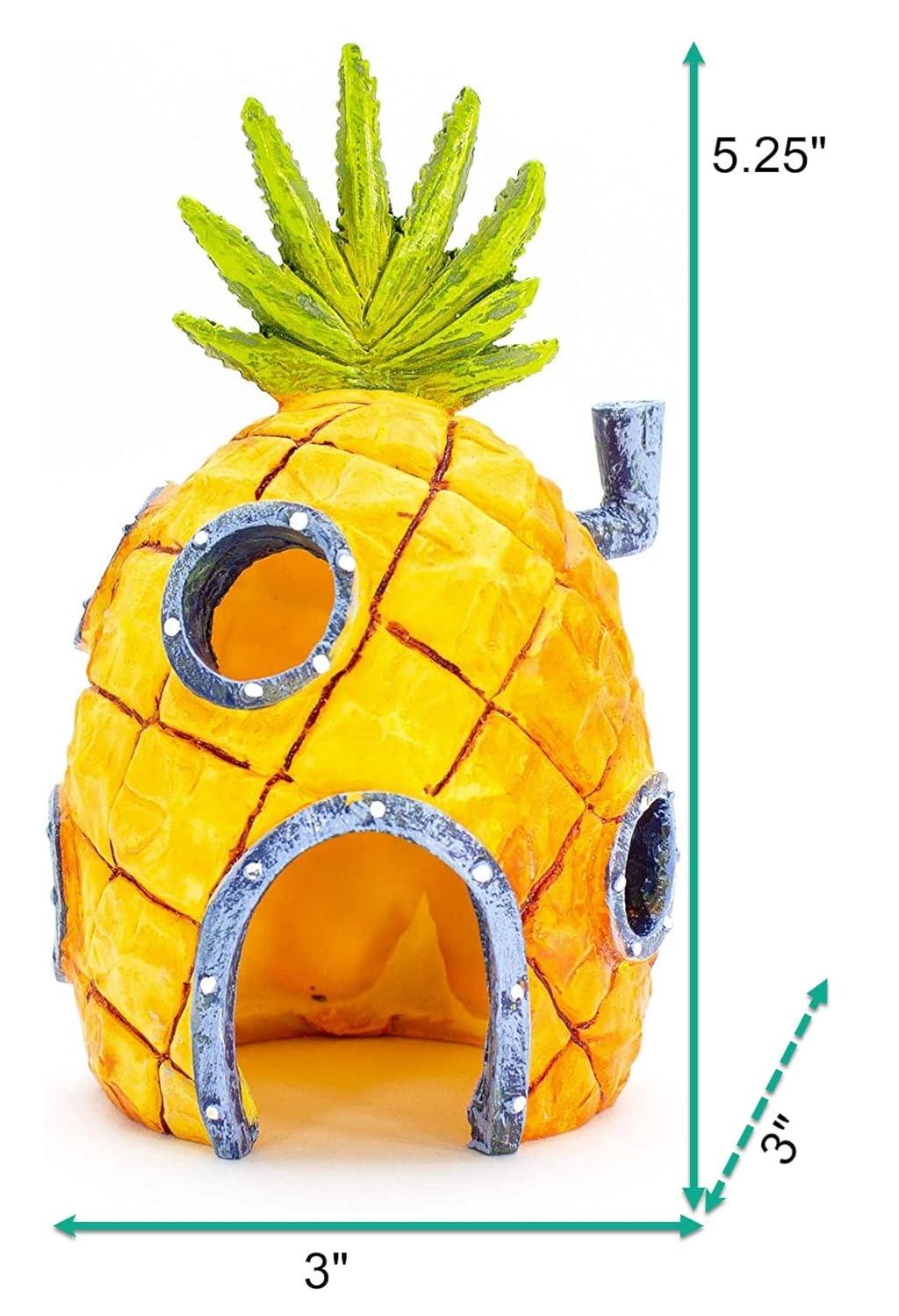 Penn-Plax SpongeBob Pineapple Home Aquarium Decor, Yellow & Orange Resin - 3" x 3.25" x 5.25"