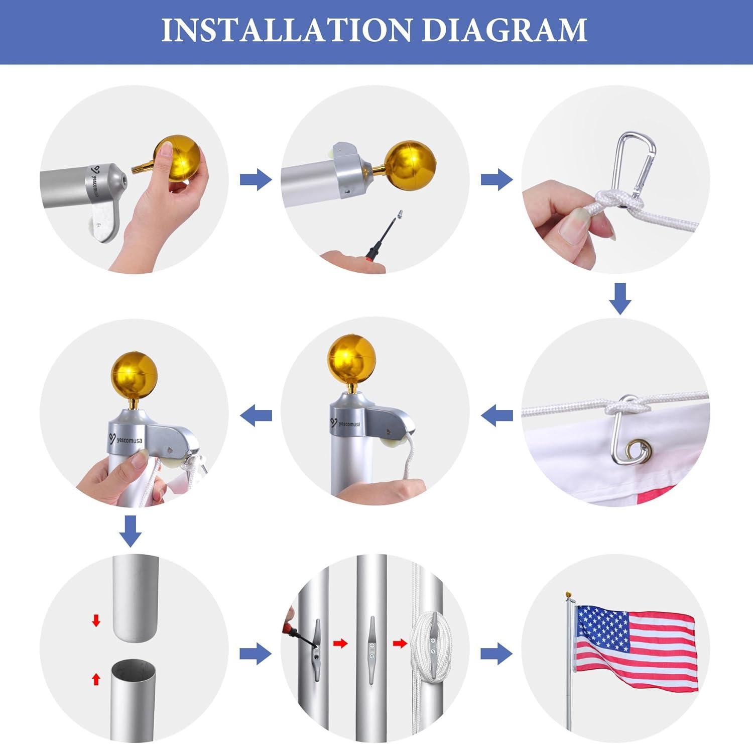 Yescom 25' Upgraded Sectional Aluminum Flagpole Silver