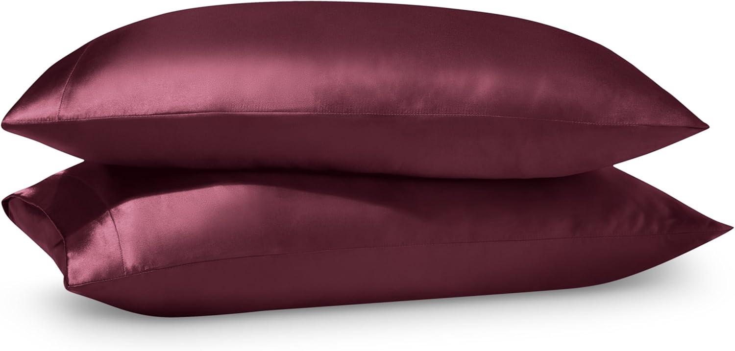 2 Pcs Standard - Envelope Burgundy Satin Pillowcase Set by Bare Home