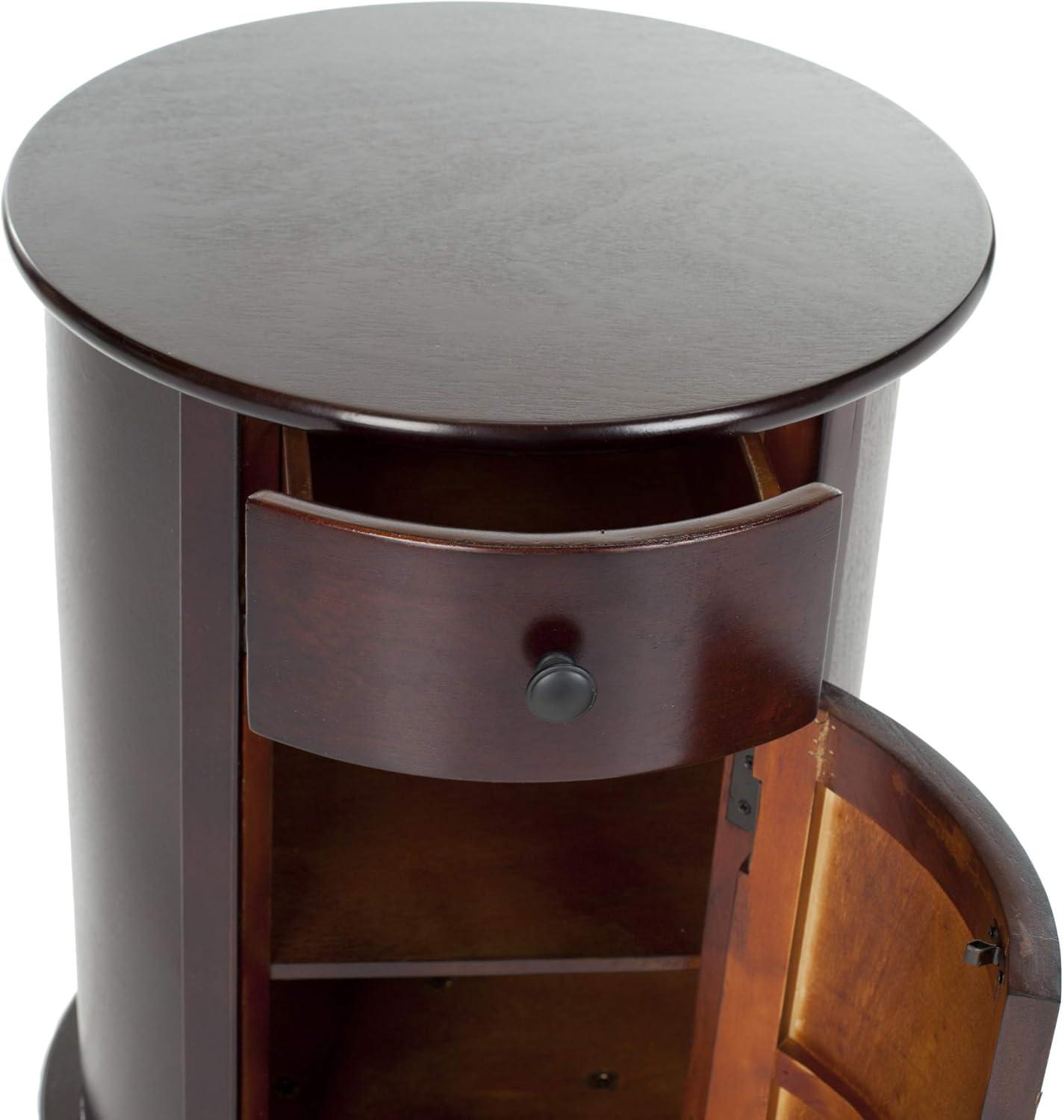 Dark Cherry Round Wood Swivel Storage End Table