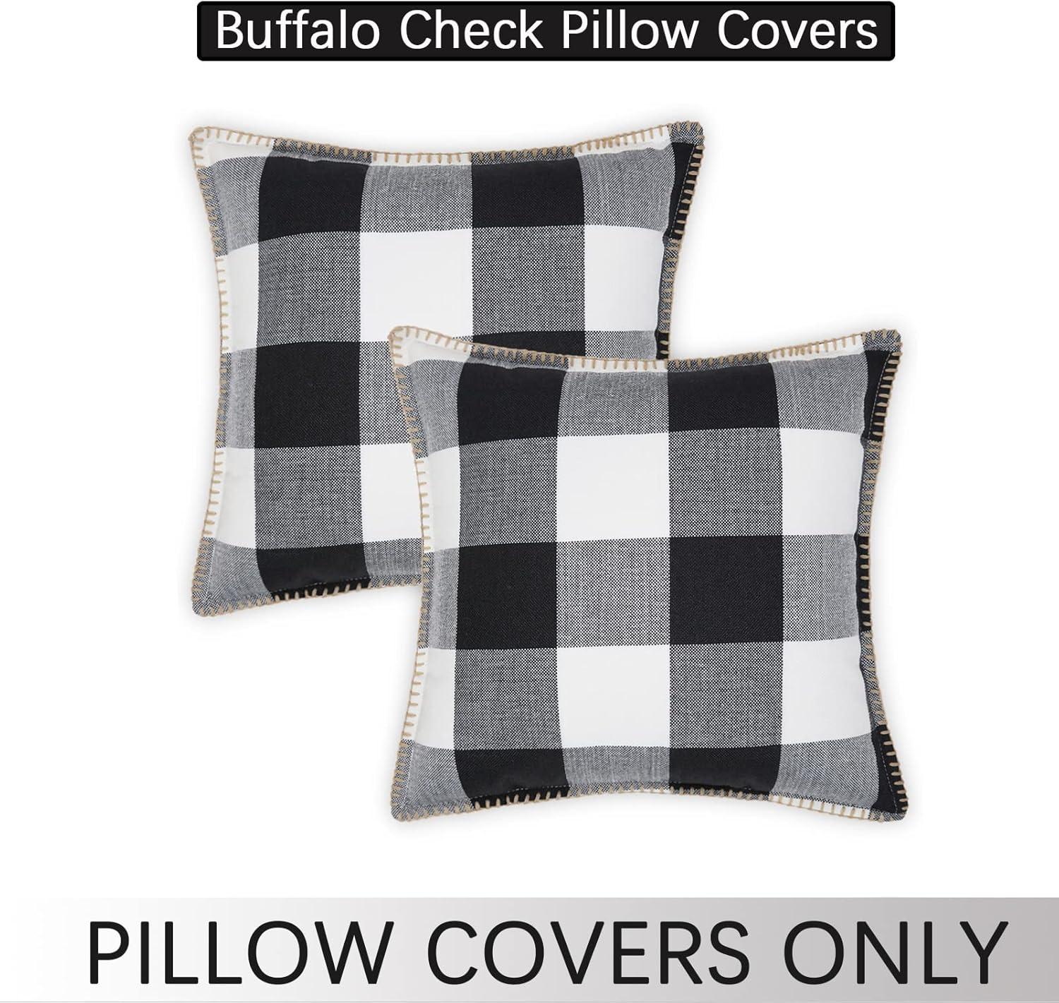 CARRIE HOME Buffalo Plaid Pillow Covers 18x18 Set of 2 Black and White Outdoor Throw Pillows Black Buffalo Check Pillow Covers Farmhouse Decor for Couch Sofa and Bed