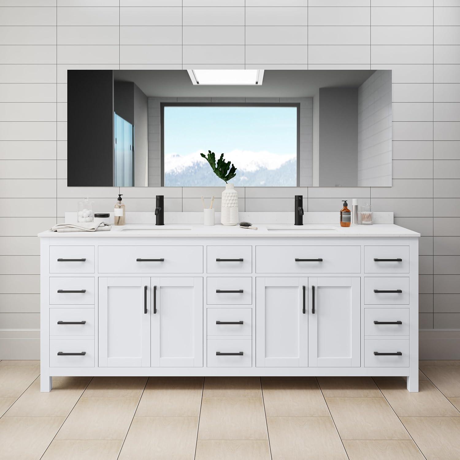 Wyndham Collection Beckett 84" Freestanding Double Bathroom Vanity with Cultured Marble Top