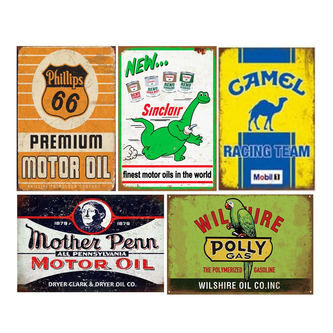 Reproduced Vintage Tin Sign Pack, Gas Oil Retro Advert Antique Metal Signs for Garage Man Cave Bar Kitchen, Nostalgic Car Decor, 8x12 Inch (35 Pieces A)