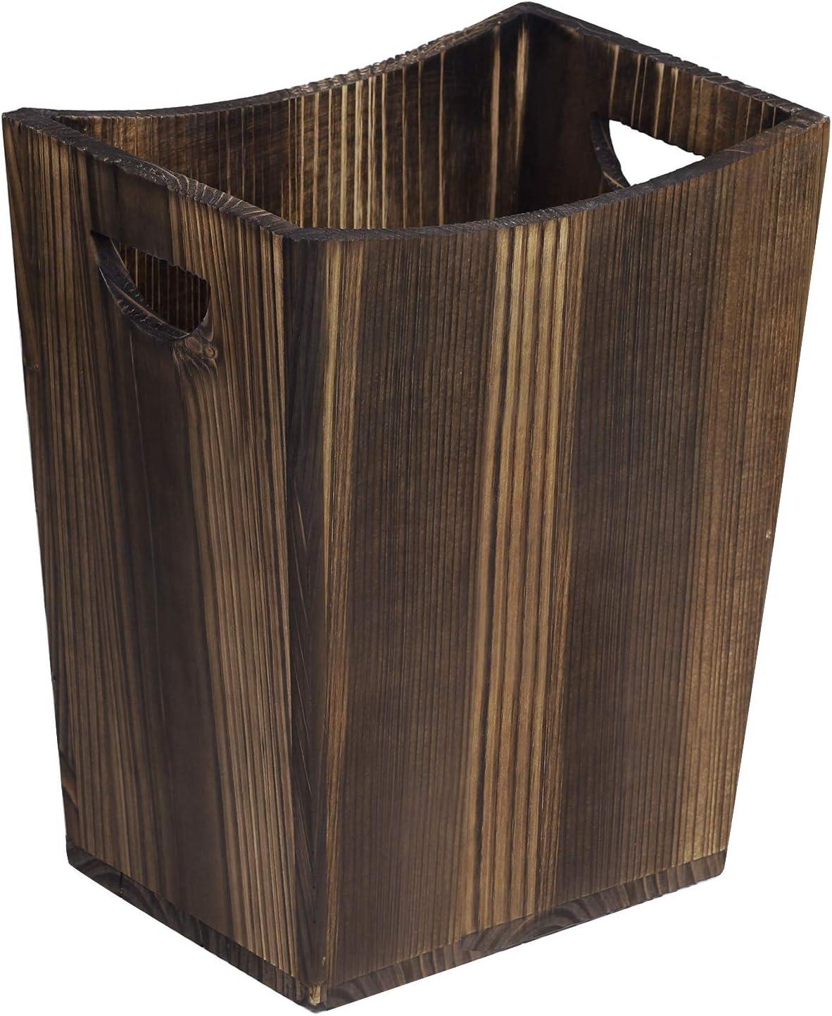 Light Brown Wooden Trapezoid Bathroom Trash Can