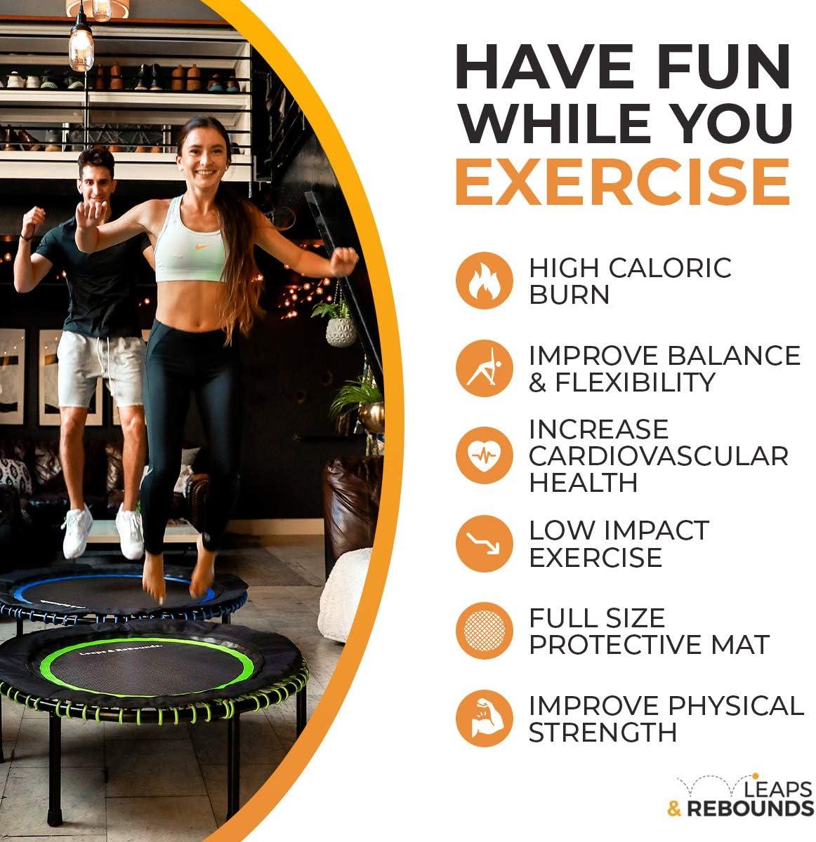 LEAPS & REBOUNDS Round Mini Fitness Trampoline & Rebounder Indoor Home Gym Exercise Equipment Low Impact Workout for Adults