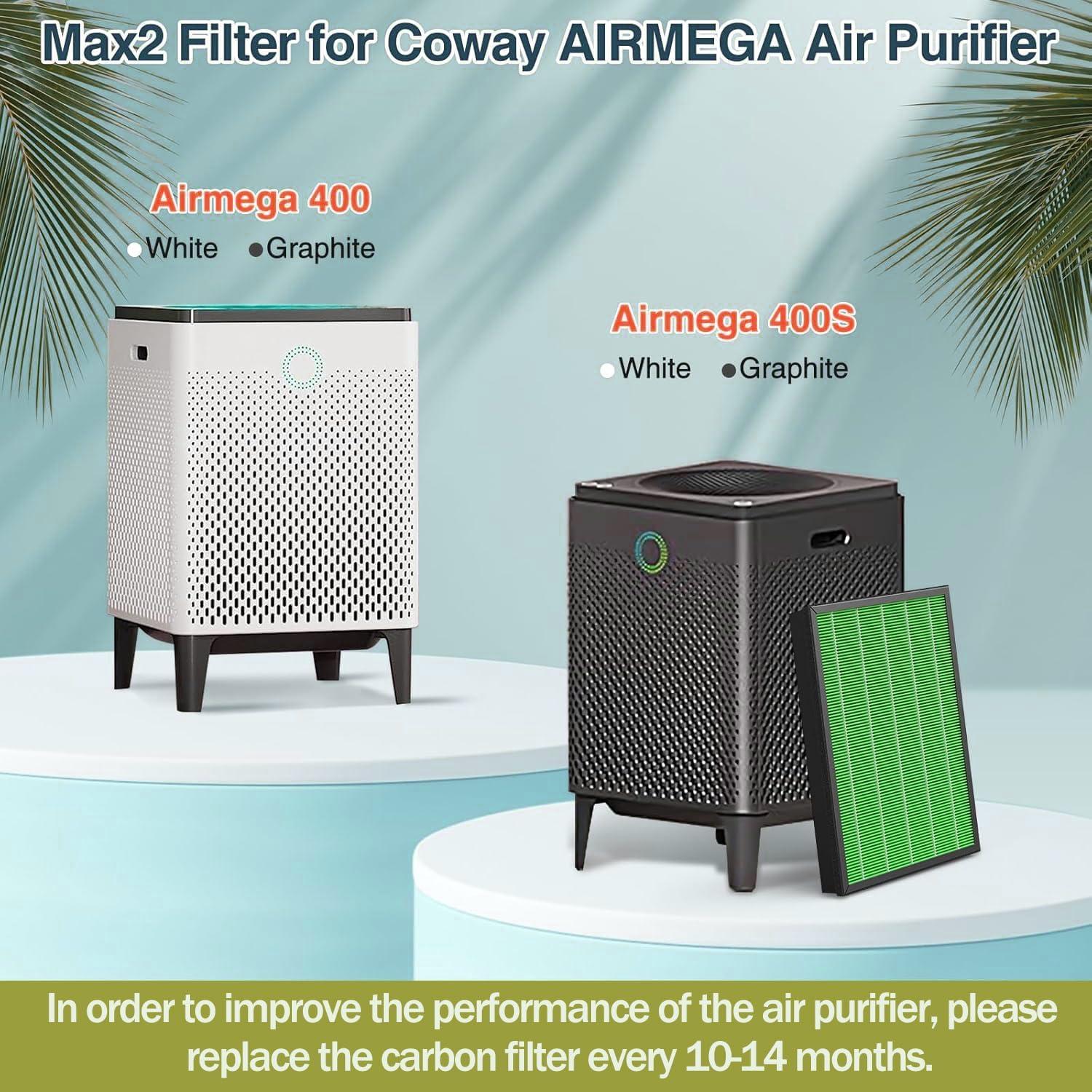 Coway Replacement Max2 Filter Set for Airmega 400 Series: True HEPA, Captures Smoke & Dust, Compatible with Coway Purifiers