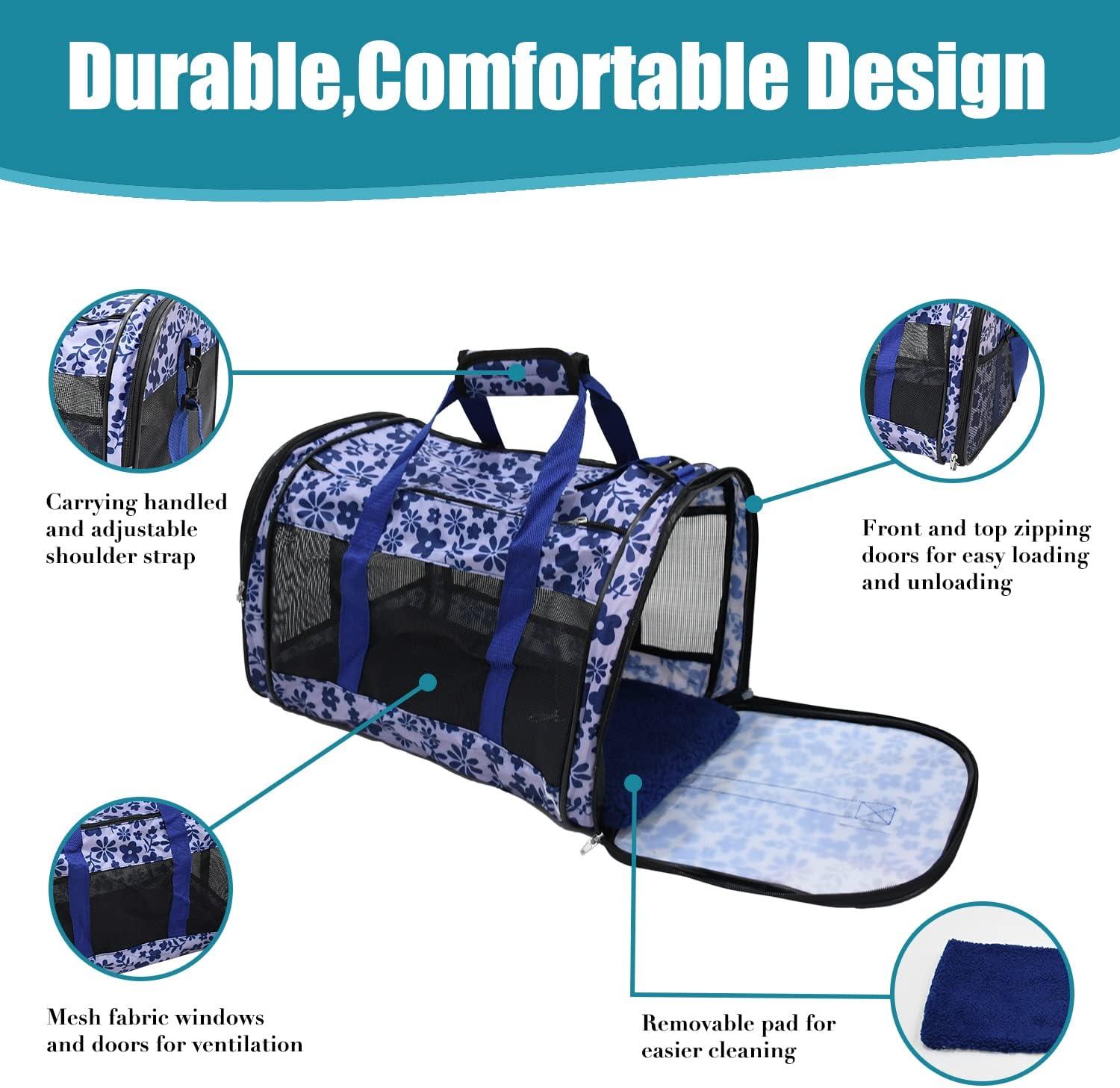 Blue Floral Soft-Sided Airline Approved Pet Carrier