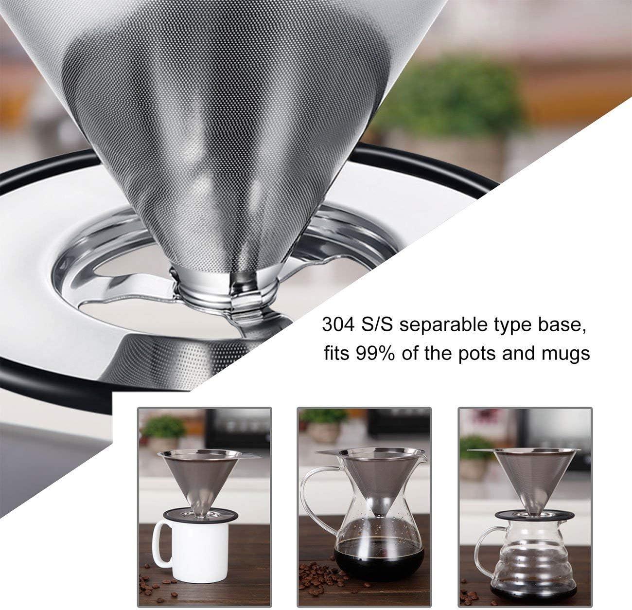 Stainless Steel Cone Pour Over Coffee Dripper with Brush