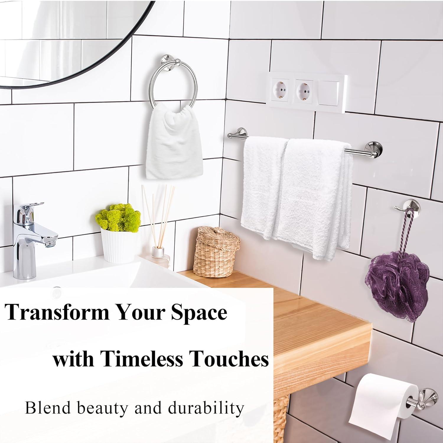 Bathroom Hardware Set with Towel Rings for Bathroom Wall – 4 Piece Bathroom Towel Holder Set – Brushed Nickel Towel Hook Set – Stainless Steel Brushed Nickel Towel Bar Set – Bathroom Towel Bar Set