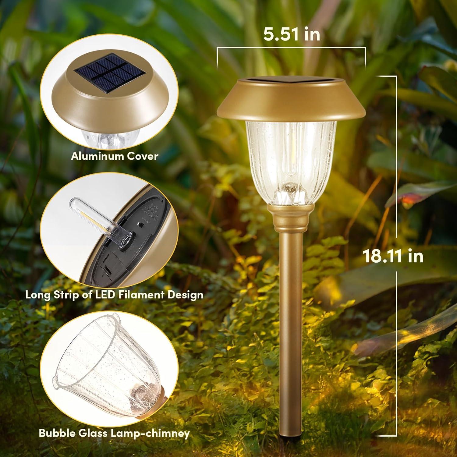 MAGGIFT Solar Pathway Lights Outdoor Waterproof 6 Pack 25 Lumen, Stainless Steel & Glass Solar Garden Lights, Auto On/Off Landscape Lights for Yard Driveway, Walkway, Bright Warm White, Bronze