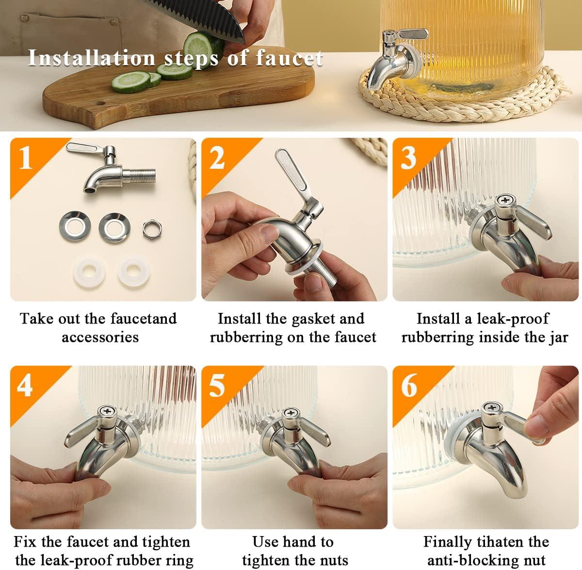 Polished Stainless Steel Beverage Dispenser Replacement Spigot Set