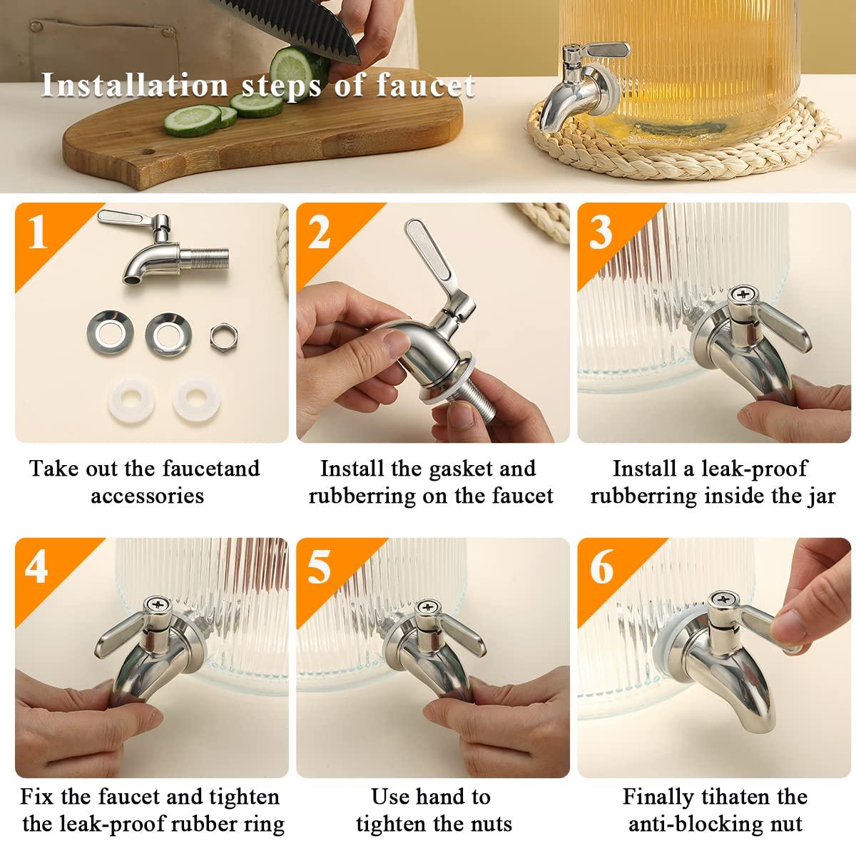 Polished Stainless Steel Beverage Dispenser Replacement Spigot Set